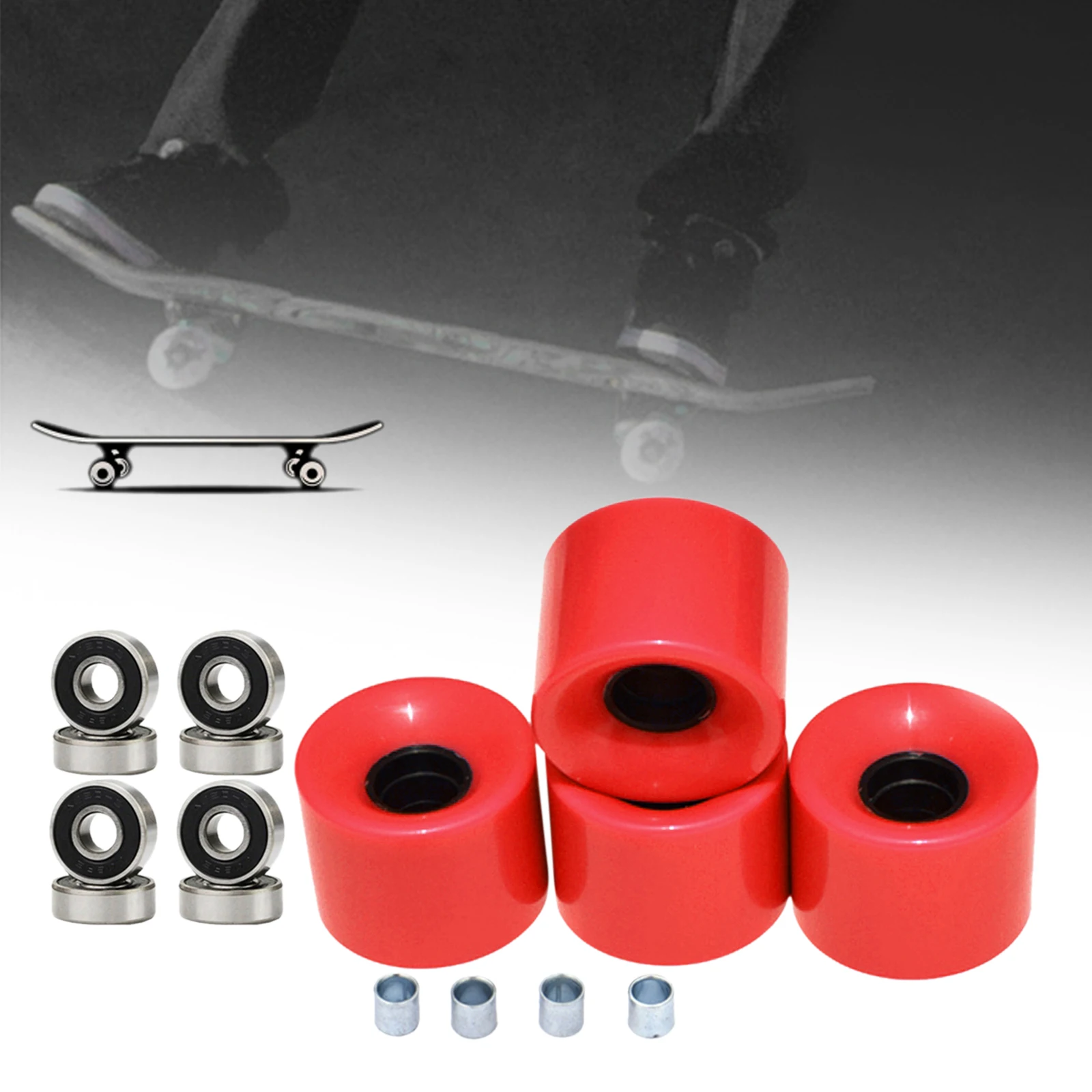 4 PCS Longboard Skateboard Wheels Cruiser Roller and Bearing Set Accessories 