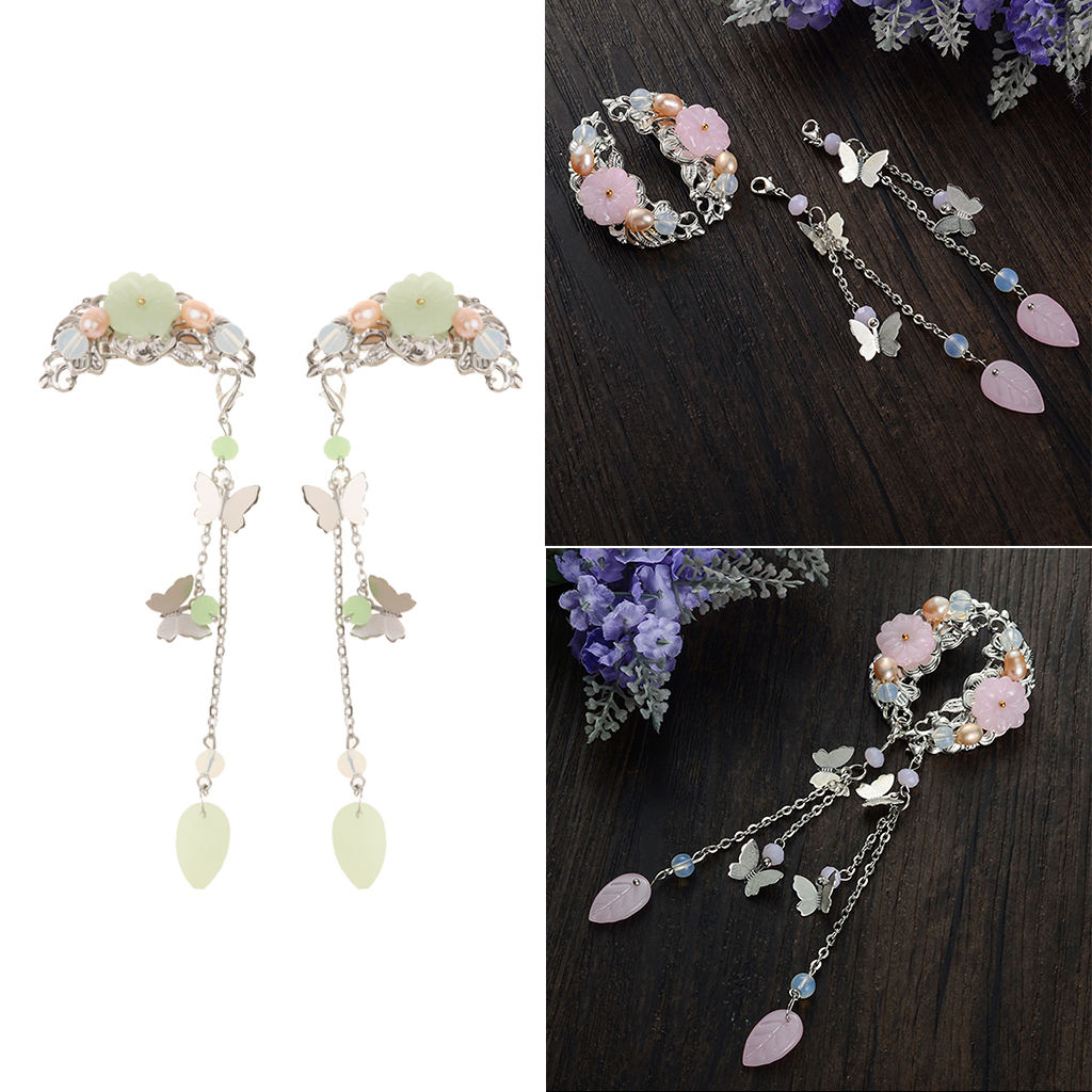 1 Pair Ethnic Barrettes Hair Pin Chinese Cosplay Flower Tassel Clip Classical Headdress Hair Stick Bridal Hair Clip