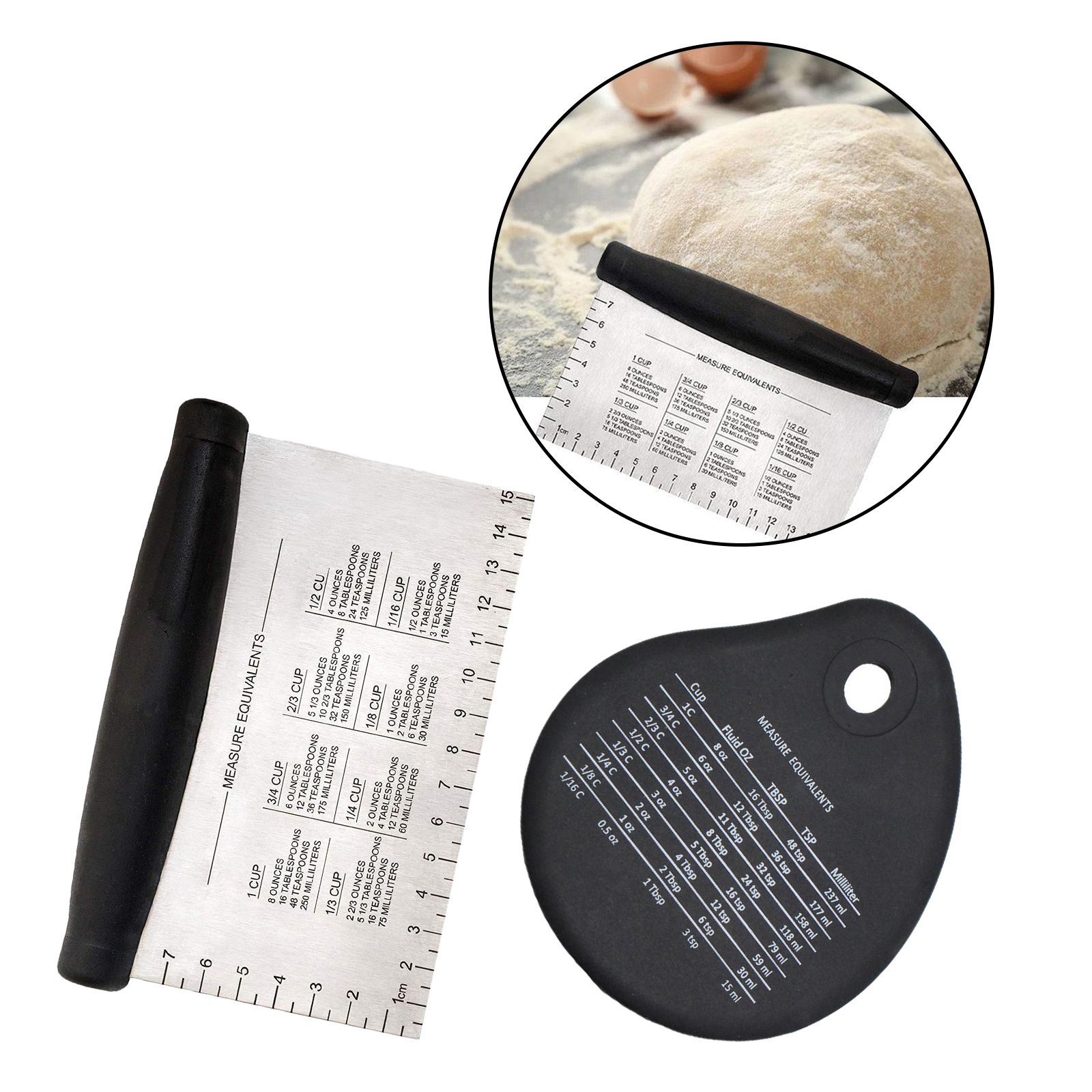 Pizza Cake Dough Scraper Cutter Precise Scales Stainless Steel Cutter Chopper with Silicone Bowl Scraper