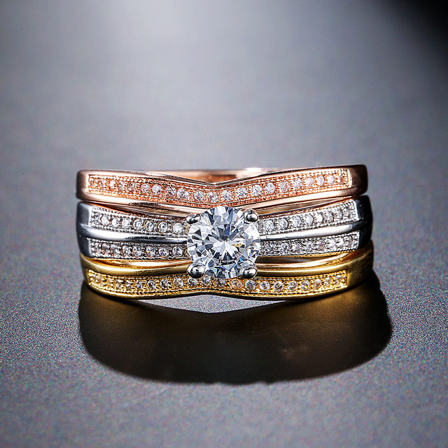 18K Multi Gold Ring 3pc Set for Women Natural Diamond with