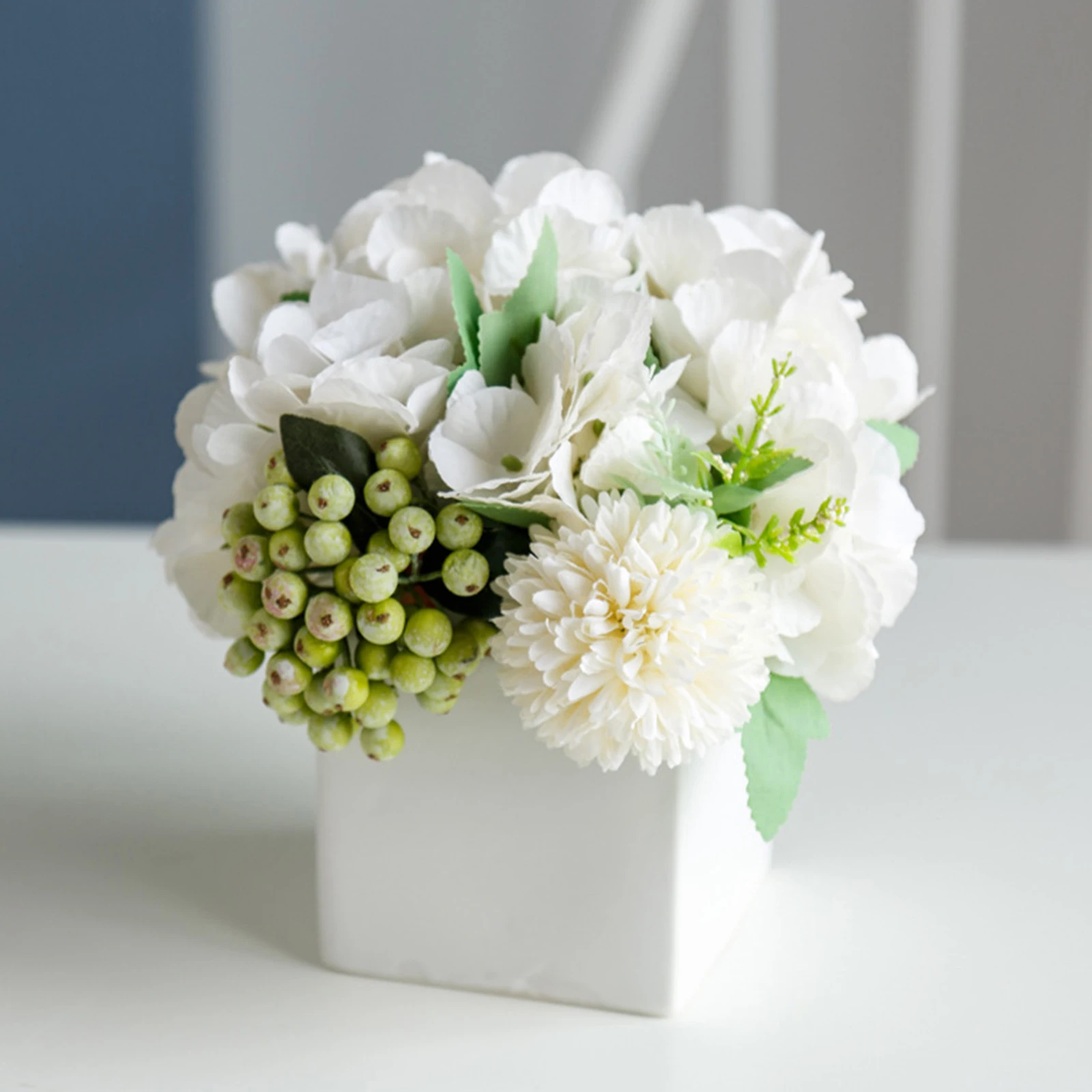 Artificial Flowers Hydrangea With Ceramic Vase Silk Potted Flower Home Decor