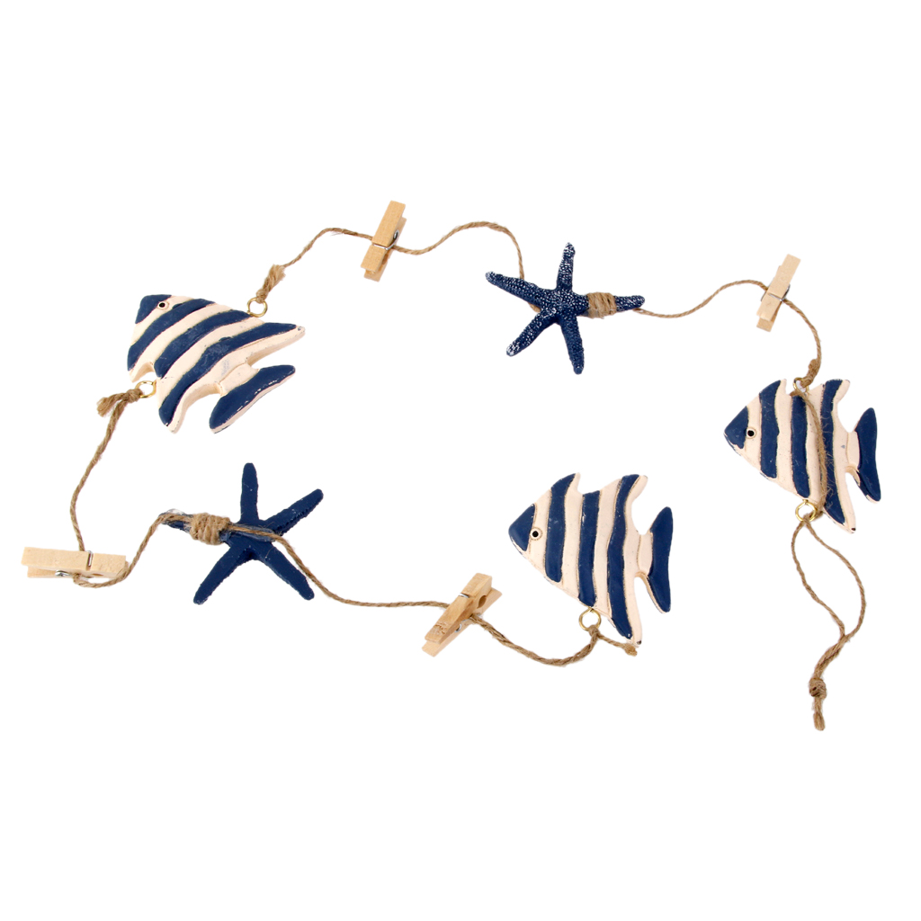 Generic String of ing Wooden Tropical Fish Starfish Photo Memo Clip Blue Stripe Home Bedroom Decoration Accessories