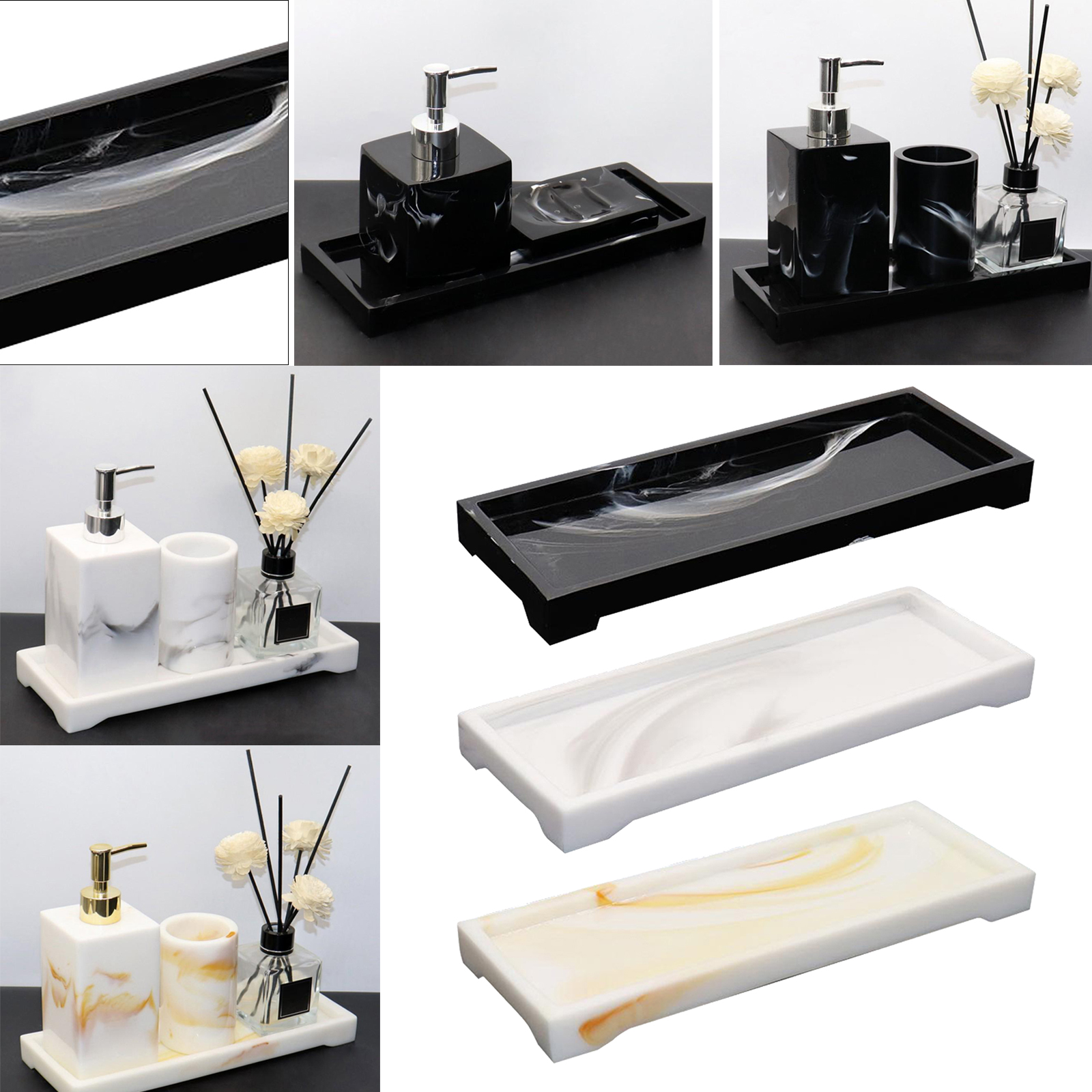 Premium Resin Marbling Bathroom Storage Vanity Tray Cosmetics Parfume Organizer for Toilet Tank Wash Basin Bathroom