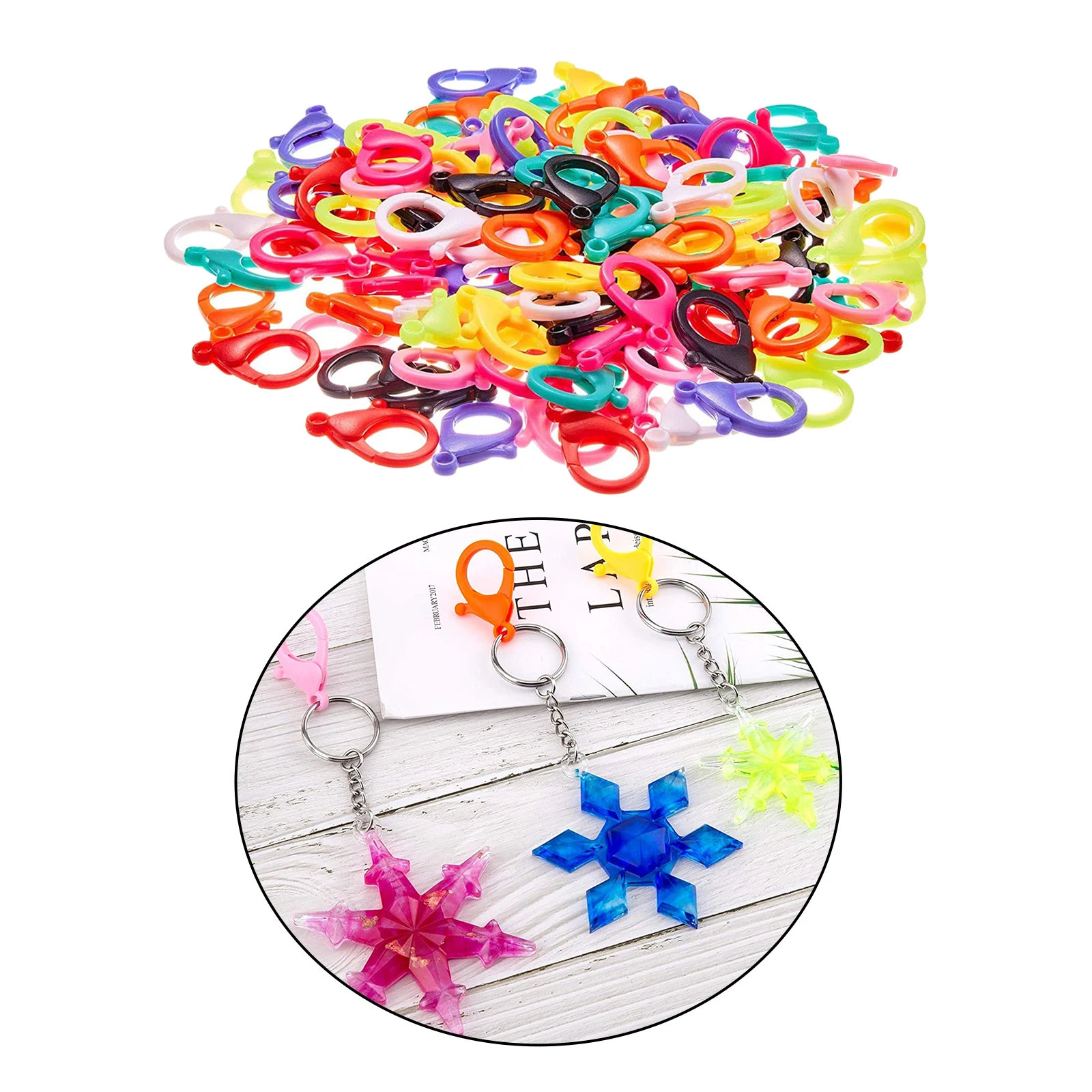 100Pcs Colorful Plastic Snap Lobster Clasp Hooks DIY Jewelry Making Findings for Keychain Rings Toys Bags Purse Accessories