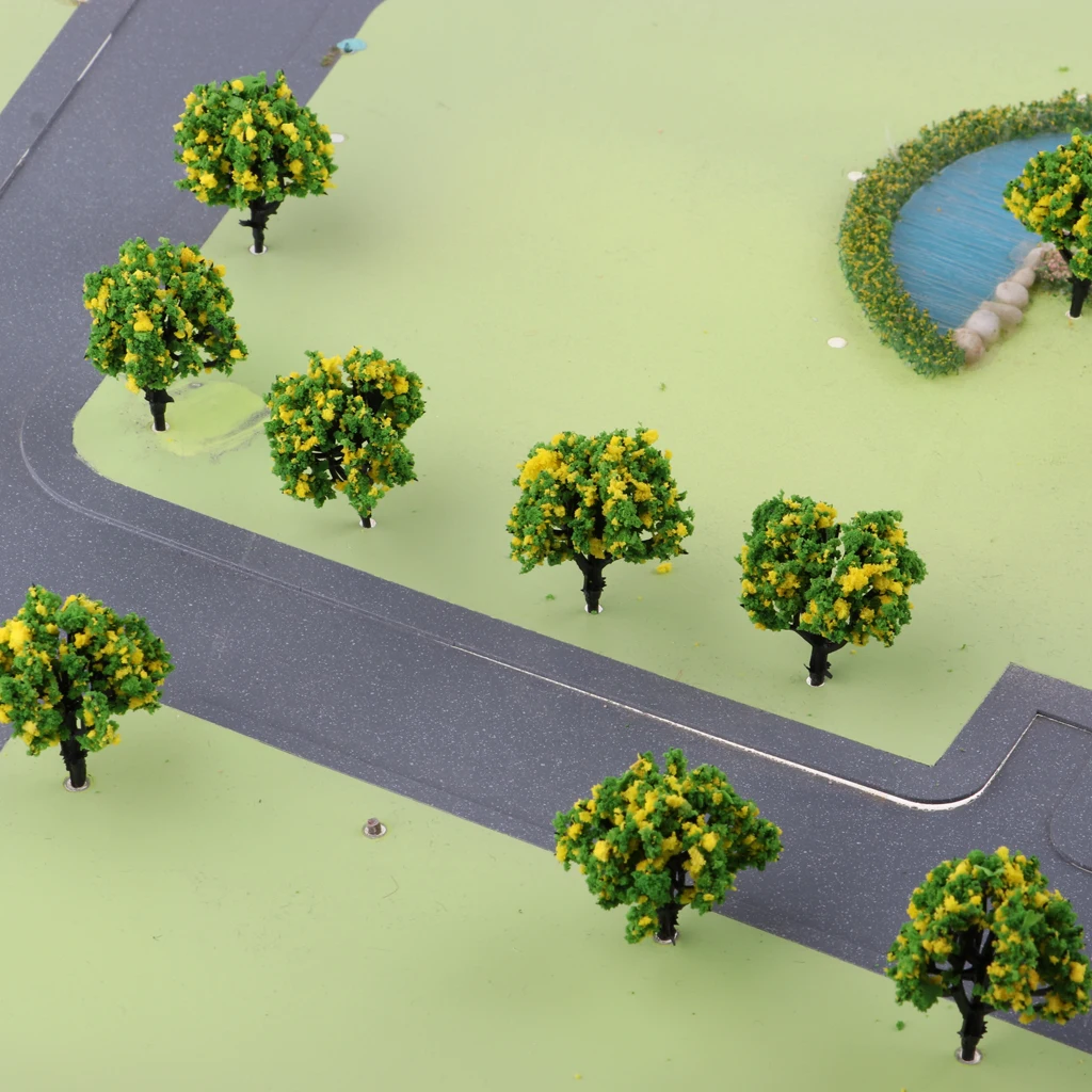 10pcs 1:200 Train Railroad Scene Scenery Diorama Wargame Landscape Model Trees Scale with Flowers Model Building Kits
