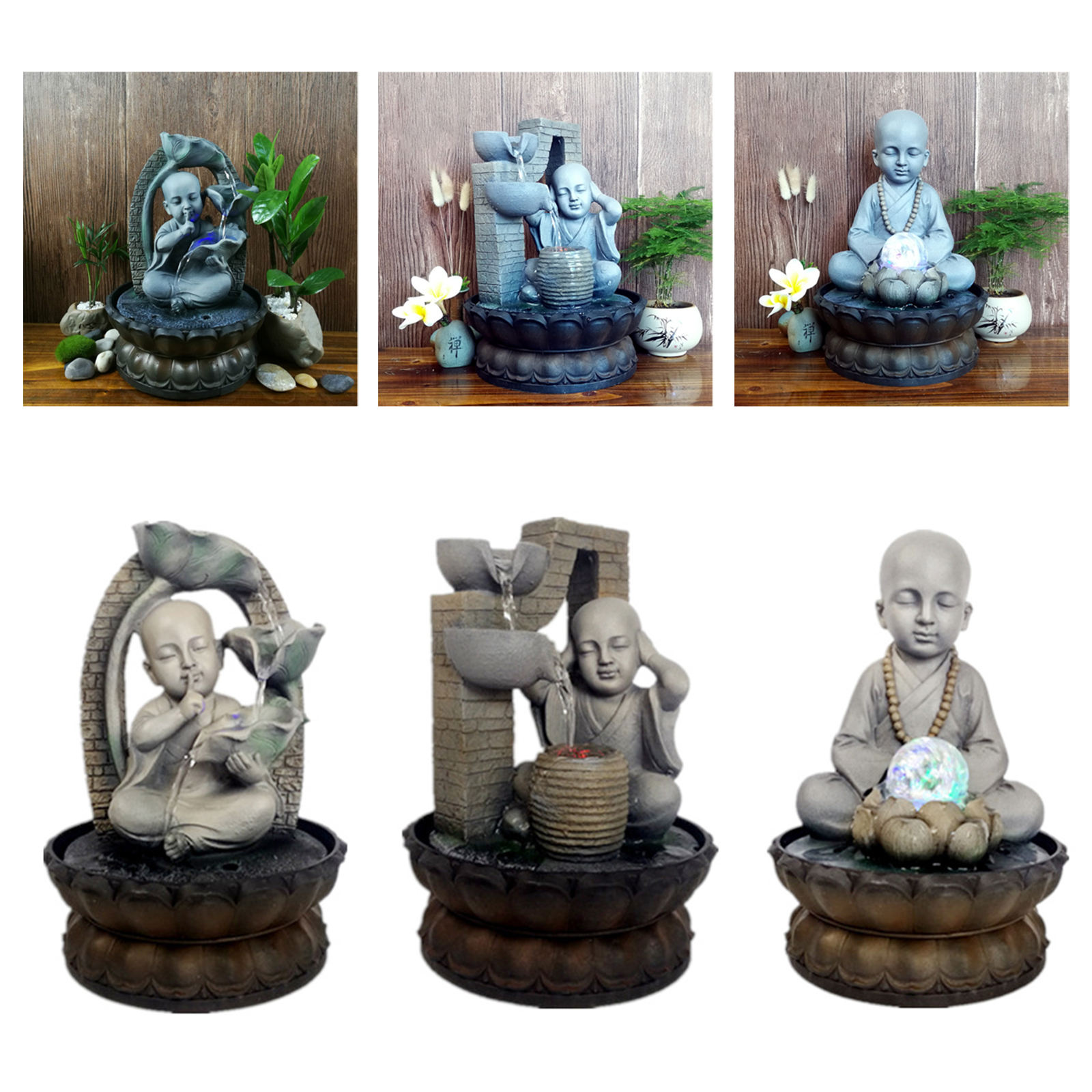Resin Water Fountain Decoration Small Monk Waterfall View Peaceful Lifelike for Home Office Art Sculpture Decor Indoor Fountain