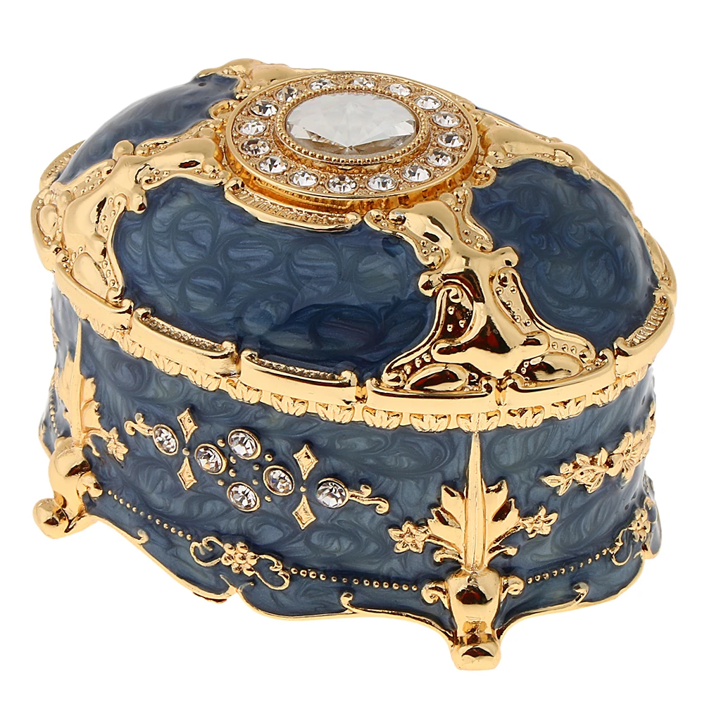 Crystal Enamel Oval Metal Vintage Jewelry Box Gift Earrings 