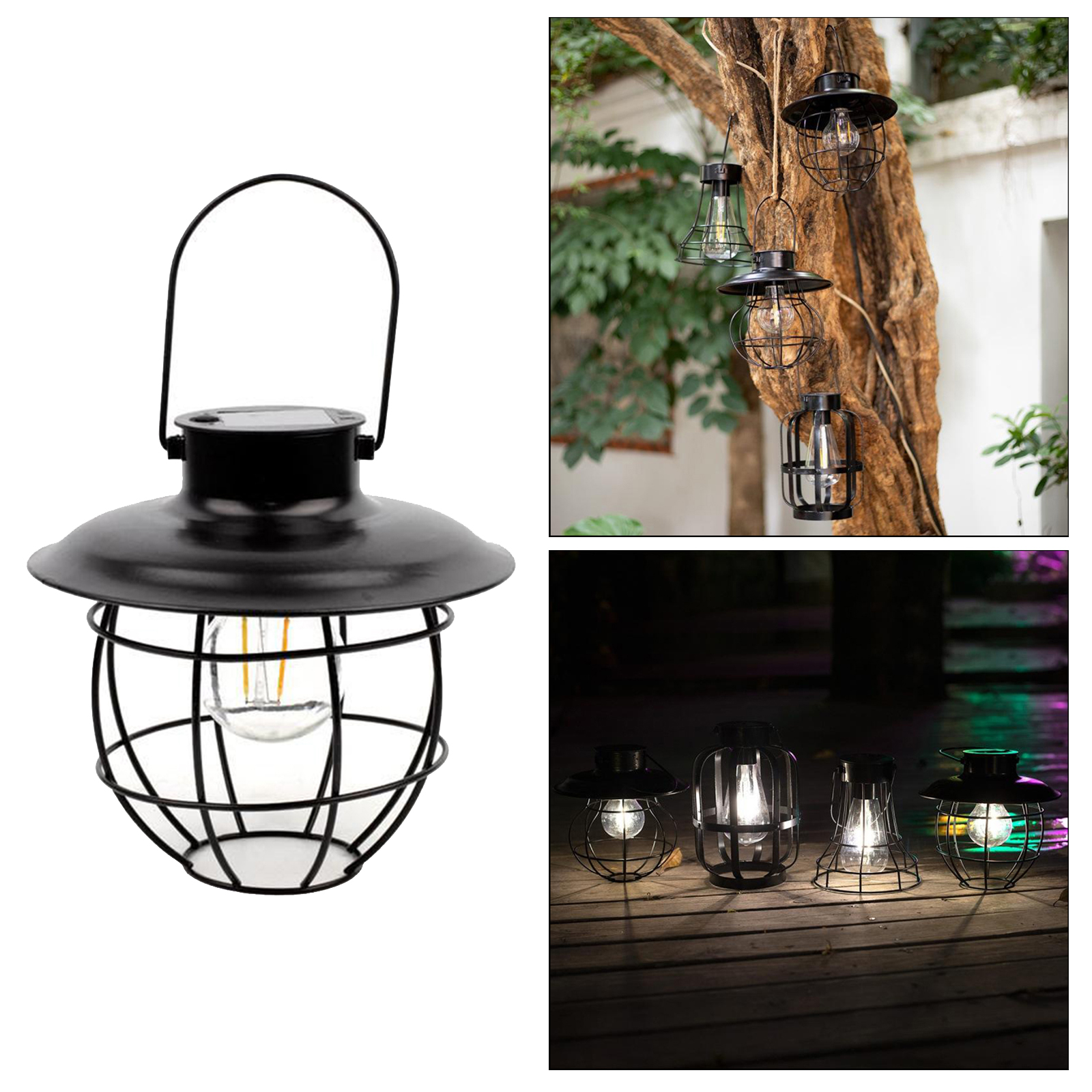 Solar Lantern Lamp Hanging Metal Outdoor Lights with Bulb for Yard Backyard