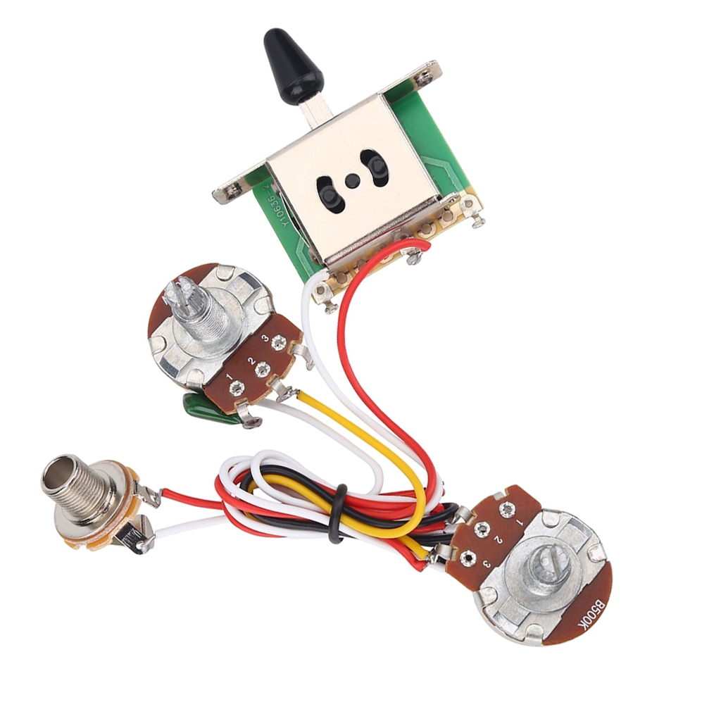 Tooyful Set of Electric Guitar Wiring Prewired Harness Kit 3 Way Toggle Switch with 1 Volume 1 Tone 500K Pots