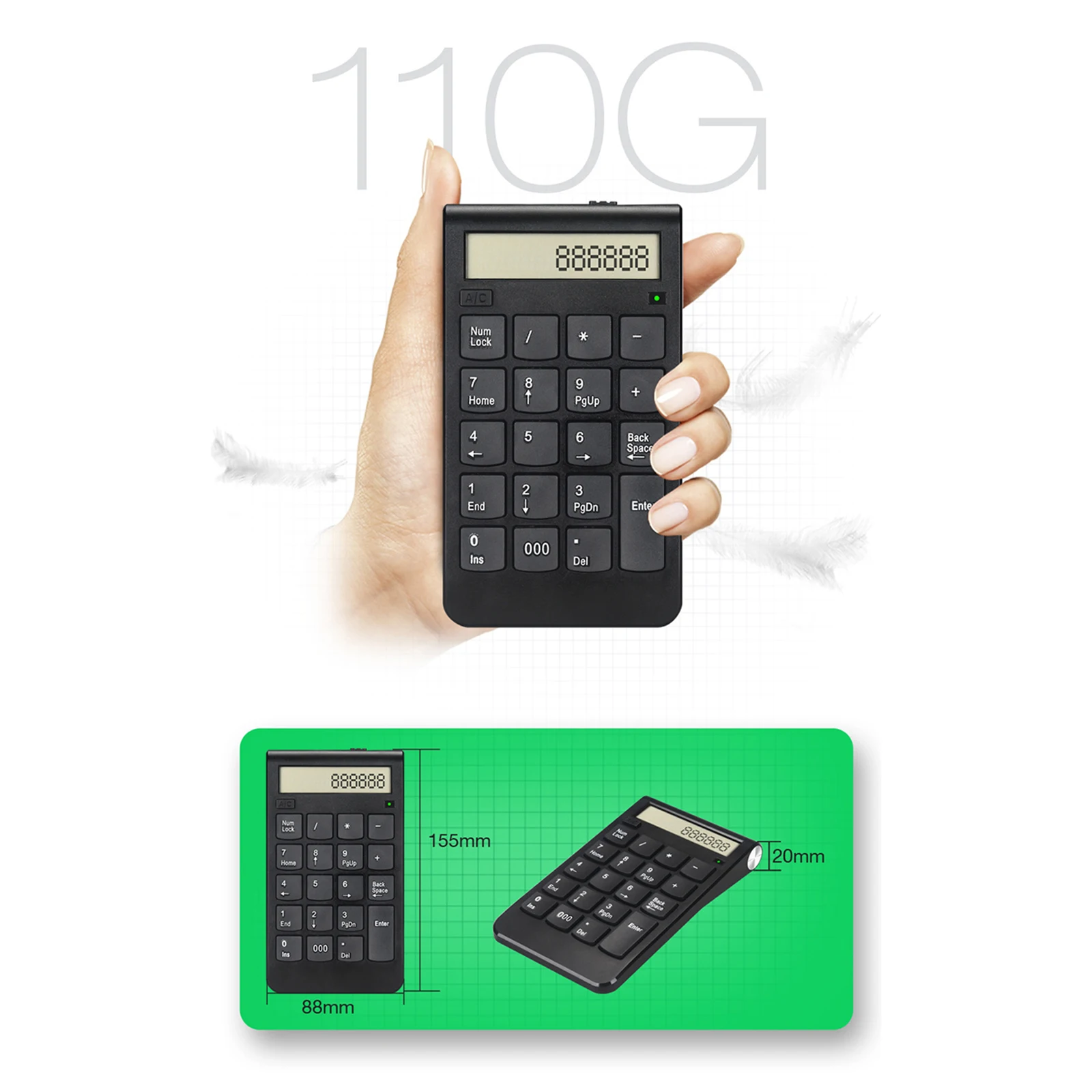 Rechargeable Wireless Numeric Keypad USB Receiver Mechanical Mini 20 Keys 2.4G Number Pad for Notebook Laptop Desktop PC