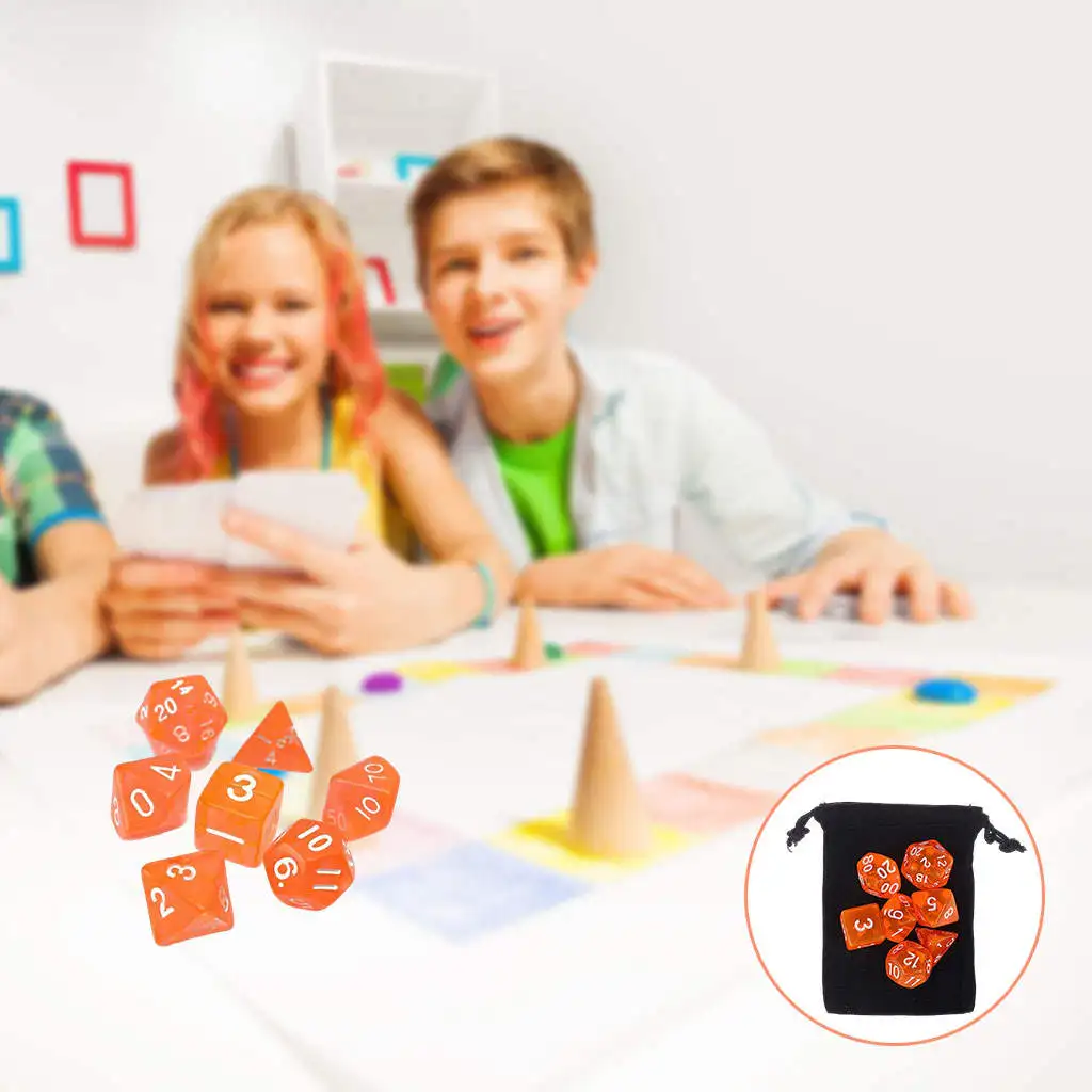 7 Pieces Orange Digital Dice Set D4 D6 D8 D10 D12 D20 Educational Toys Party Supplies Multi Side Polyhedral Dice for Adults Kids