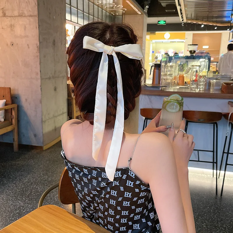 Korean Fashion Tassel Hair Bows for Women Black White Long Bowknot Hair Clips Elegant Back of Head Streamer  Hairpin Frech Clip hair bows for women