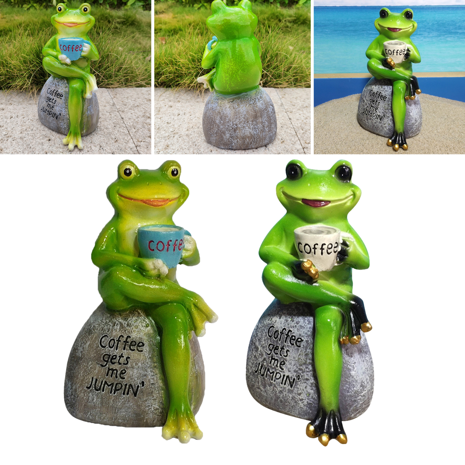 Green Frogs Figurines Handpainted Sculpture Artwork Table Top Ornaments Gift
