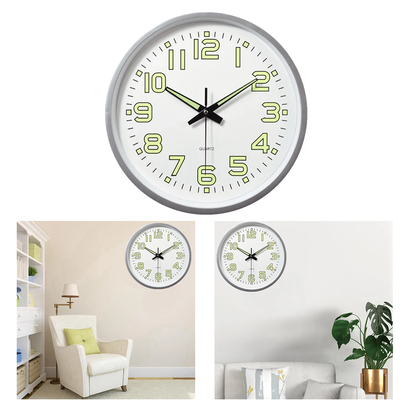 Wall Clocks Night Light Function Quartz Battery Operated Round Easy to Read
