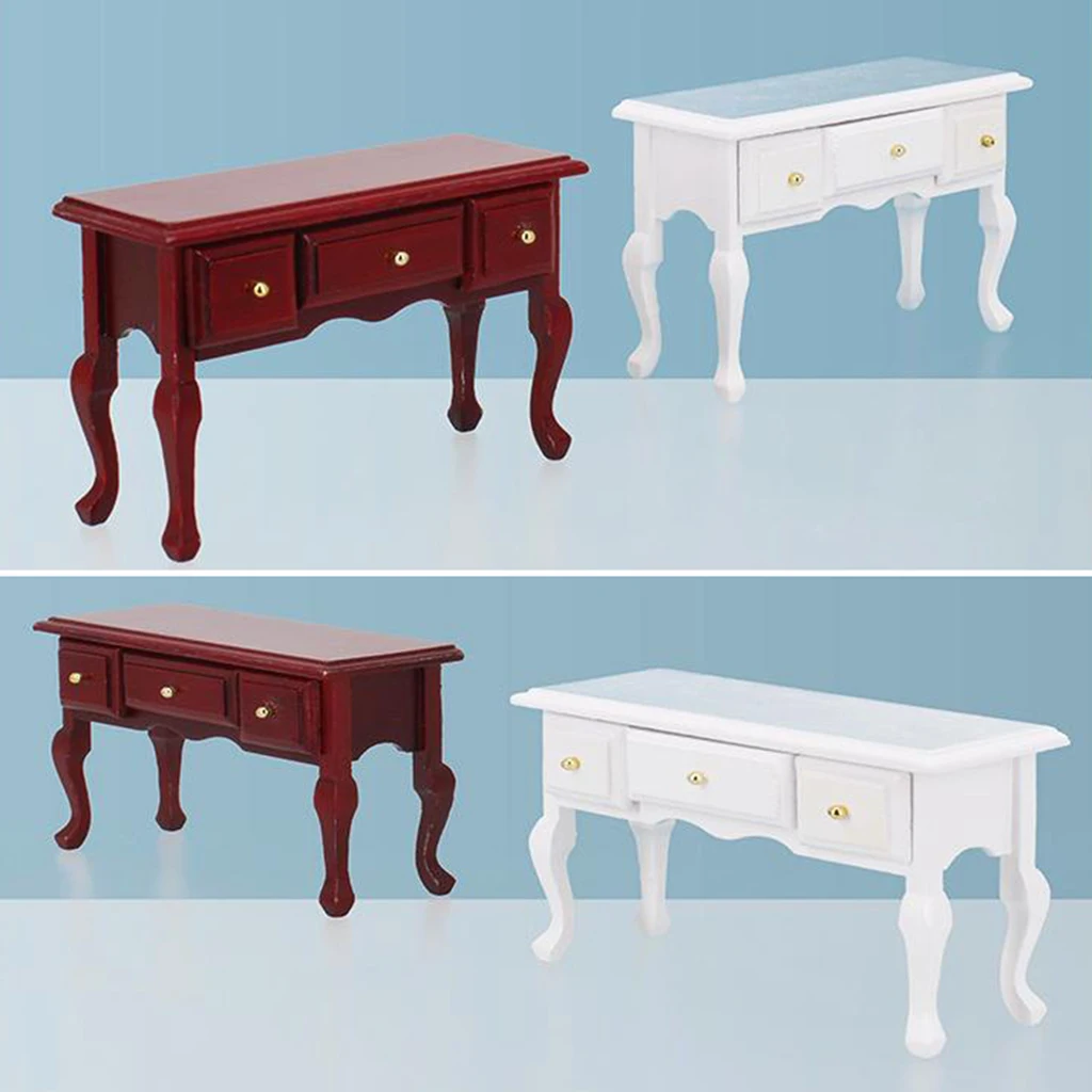 1:12 Dollhouse Wood Vintage Tea Table Desk Cabinet Miniatures Furniture