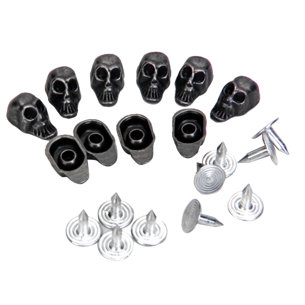 10 Sets Black Color Skull  Rivets Spike and Studs Metal Spots Screw Back Studs DIY Leather-craft