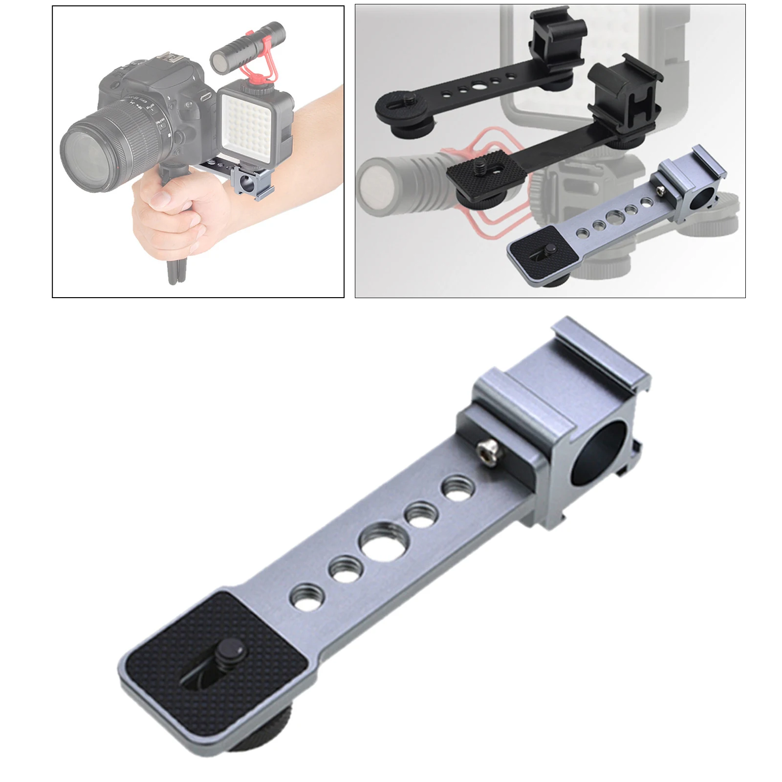 Triple Cold Shoe Extension Bar, Microphone Mount Extension Bar Bracket with 1/4 Adapter Compatible for