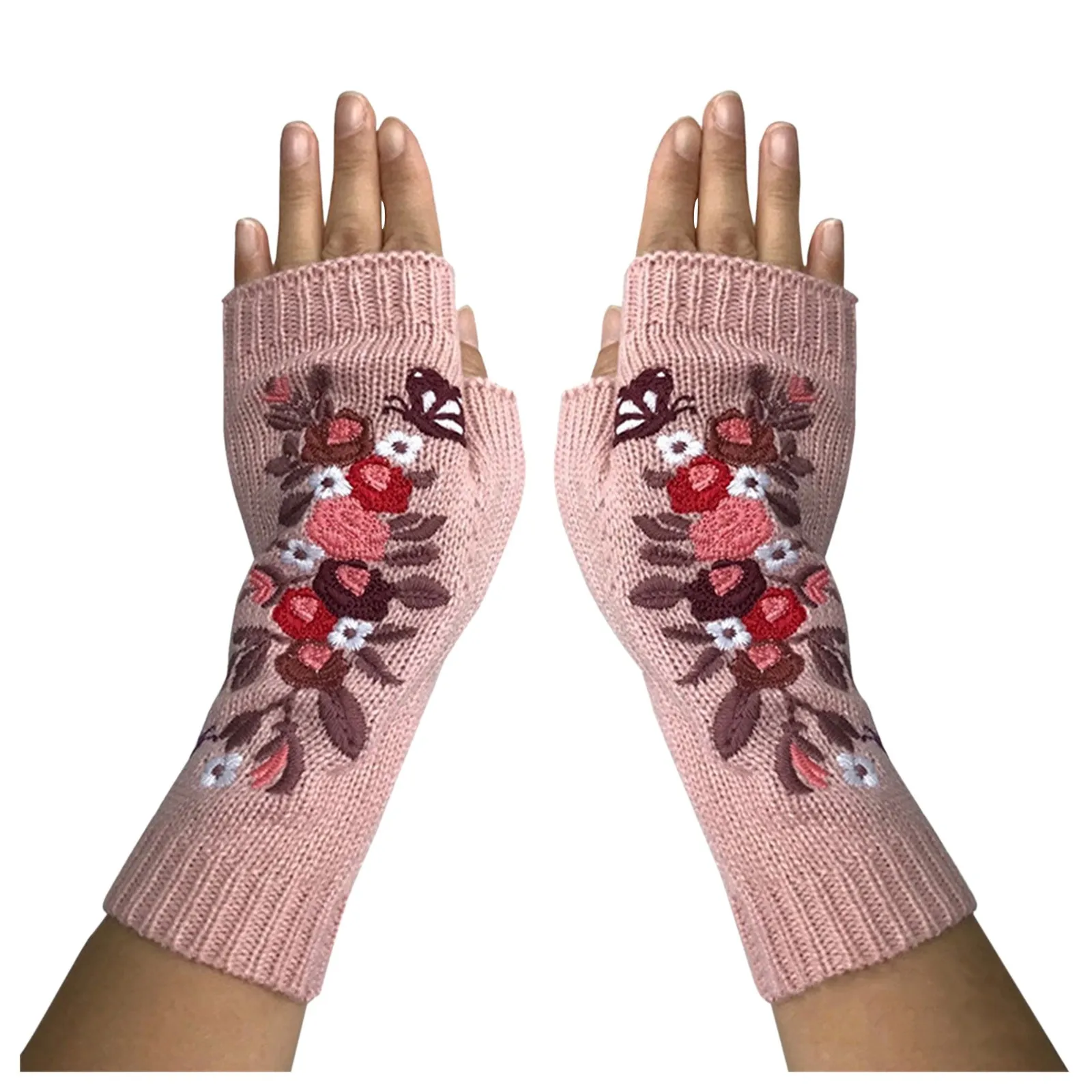 Mittens Embroidery Gloves Autumn Winter Women's Warm Gloves Wool ...