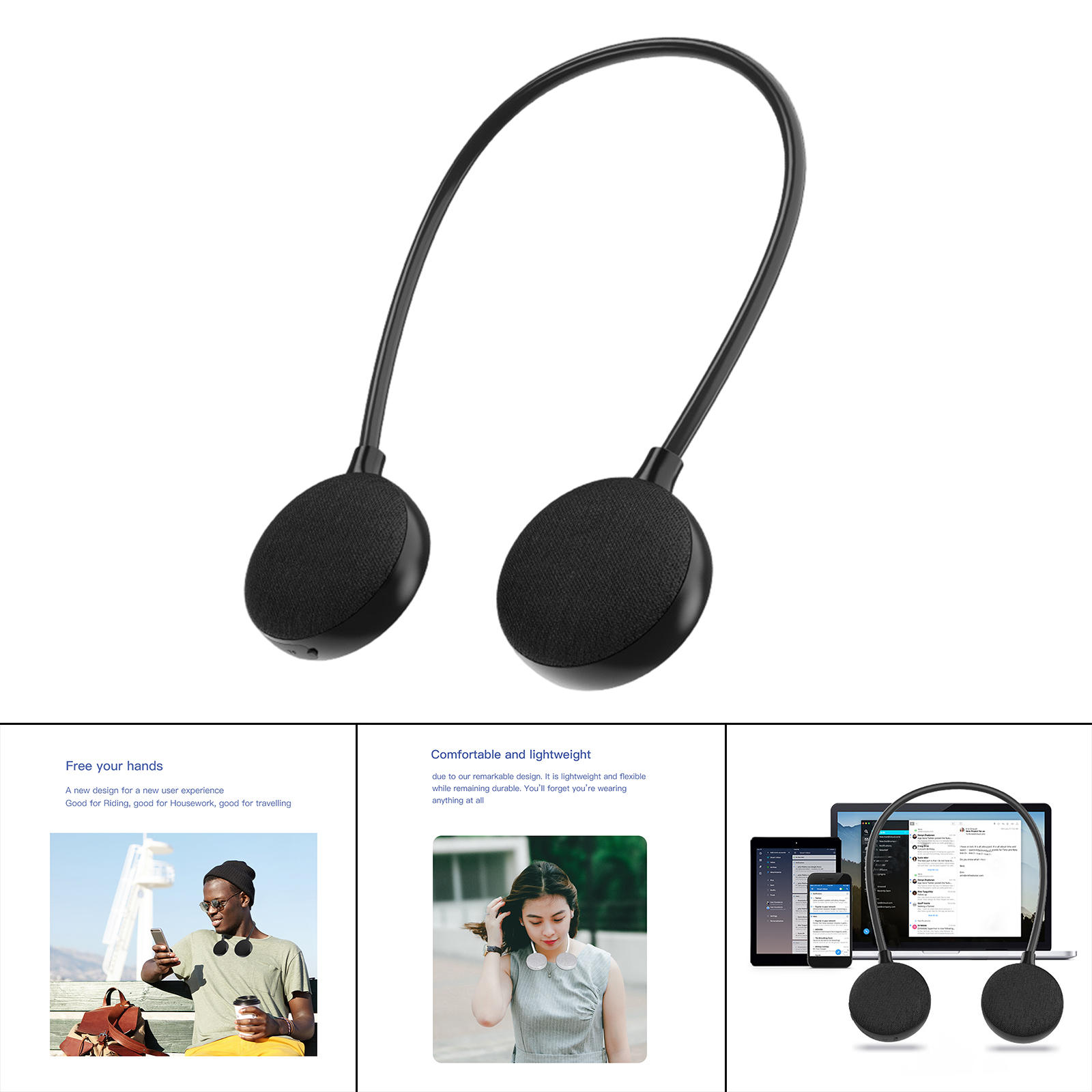 Wireless Neckband Speaker IPX5 Rechargeable Bluetooth Practical 600mAh Compact Stereo Neck Speaker for