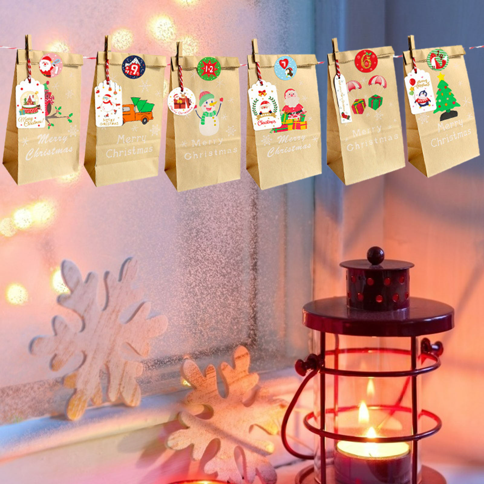 Leaking Bags with Advent Calendar with Christmas Stickers for Party