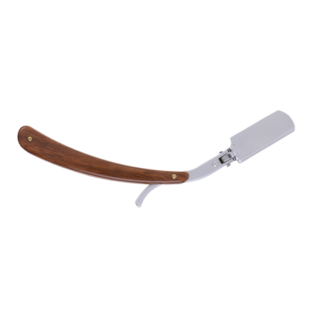 Men's Vintage Wooden Handle Folding Zinc Alloy Barber Shaving Straight Razor with Storage Box