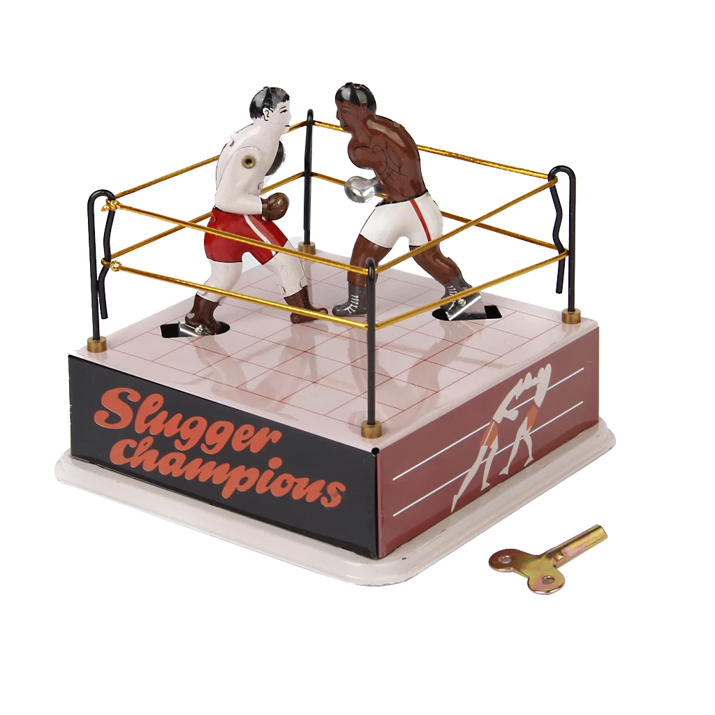 Classic Boxing Ring Boxers Tin Toy Collectible Gift w/ Wind-Up Key Clockwork Creative Special Toys
