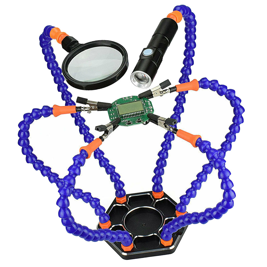 Flexible Arm LED Magnifier Soldering Stand Desk Clamp Third Helping Hand Tool