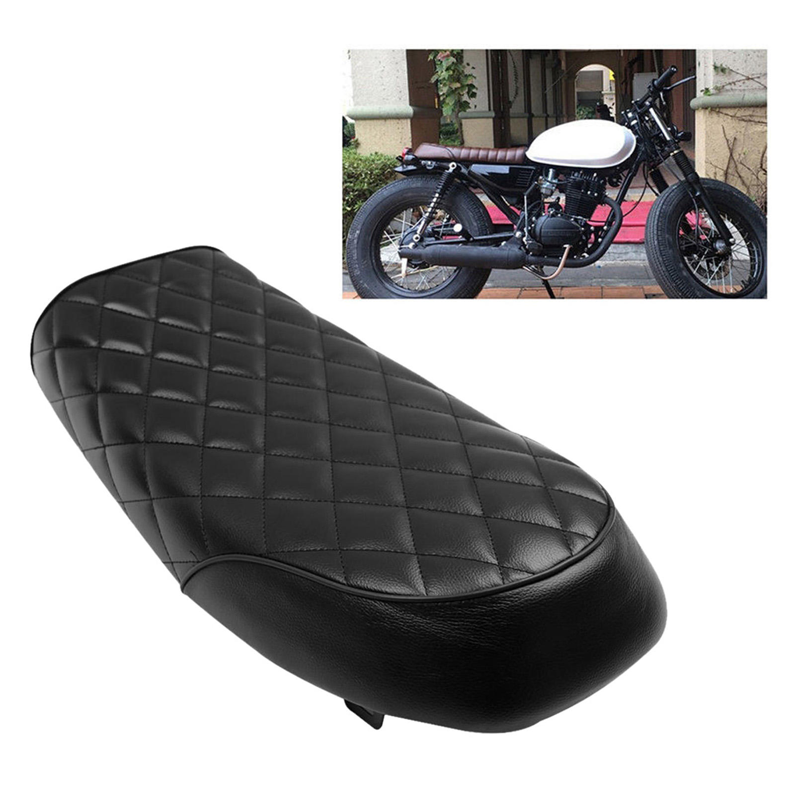 Soft Leatherette Motorcycle  Flat Brat Seat Saddle fits Cafe Racer