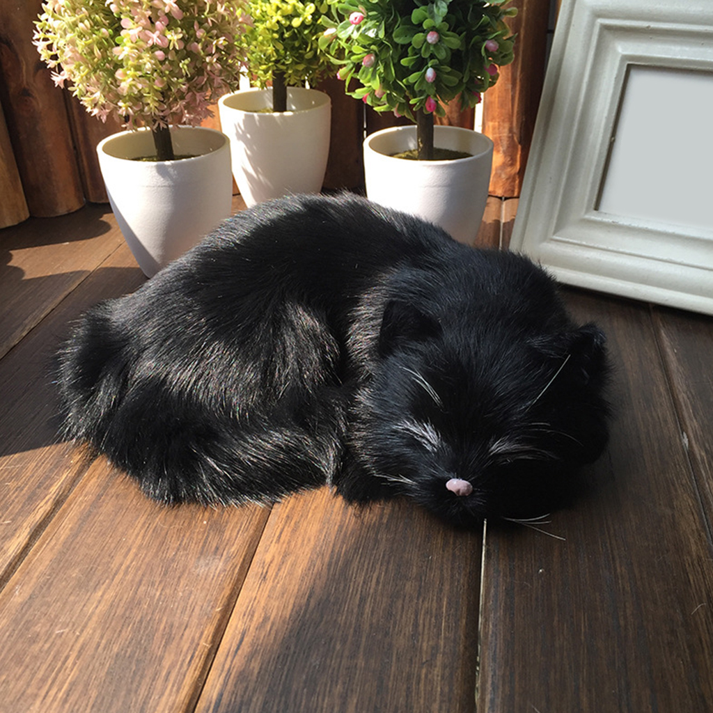 Realistic Sleeping Cat Cute Plush Simulation Figurine Companion Toy for Kids