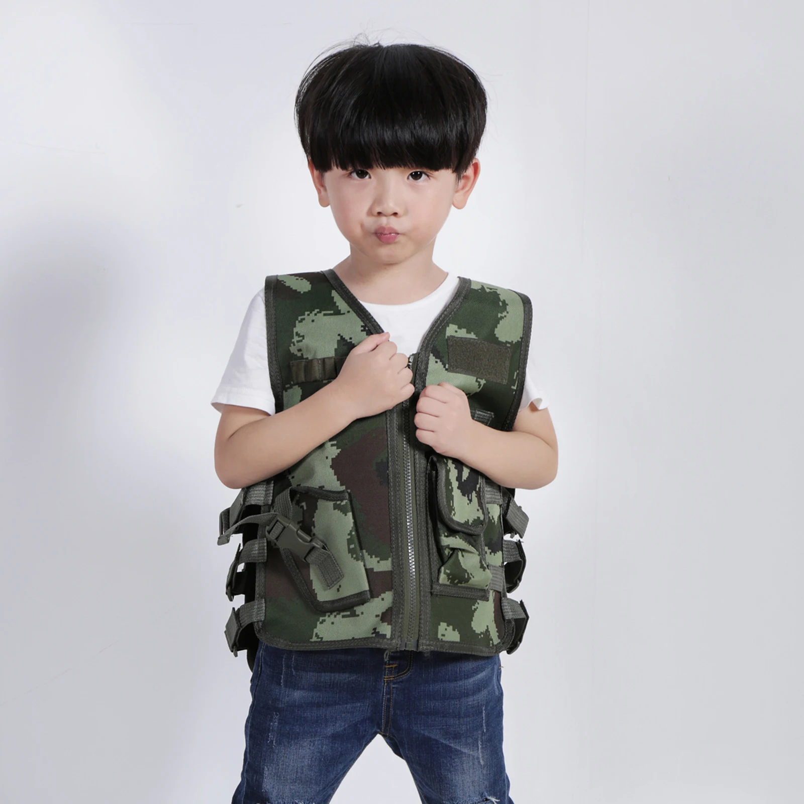 Kids Tactical Vest Holster Waistcoat Assault Gear Army Plate Carrier Outdoor Boys Camping Hunting Combat Games Training Vest