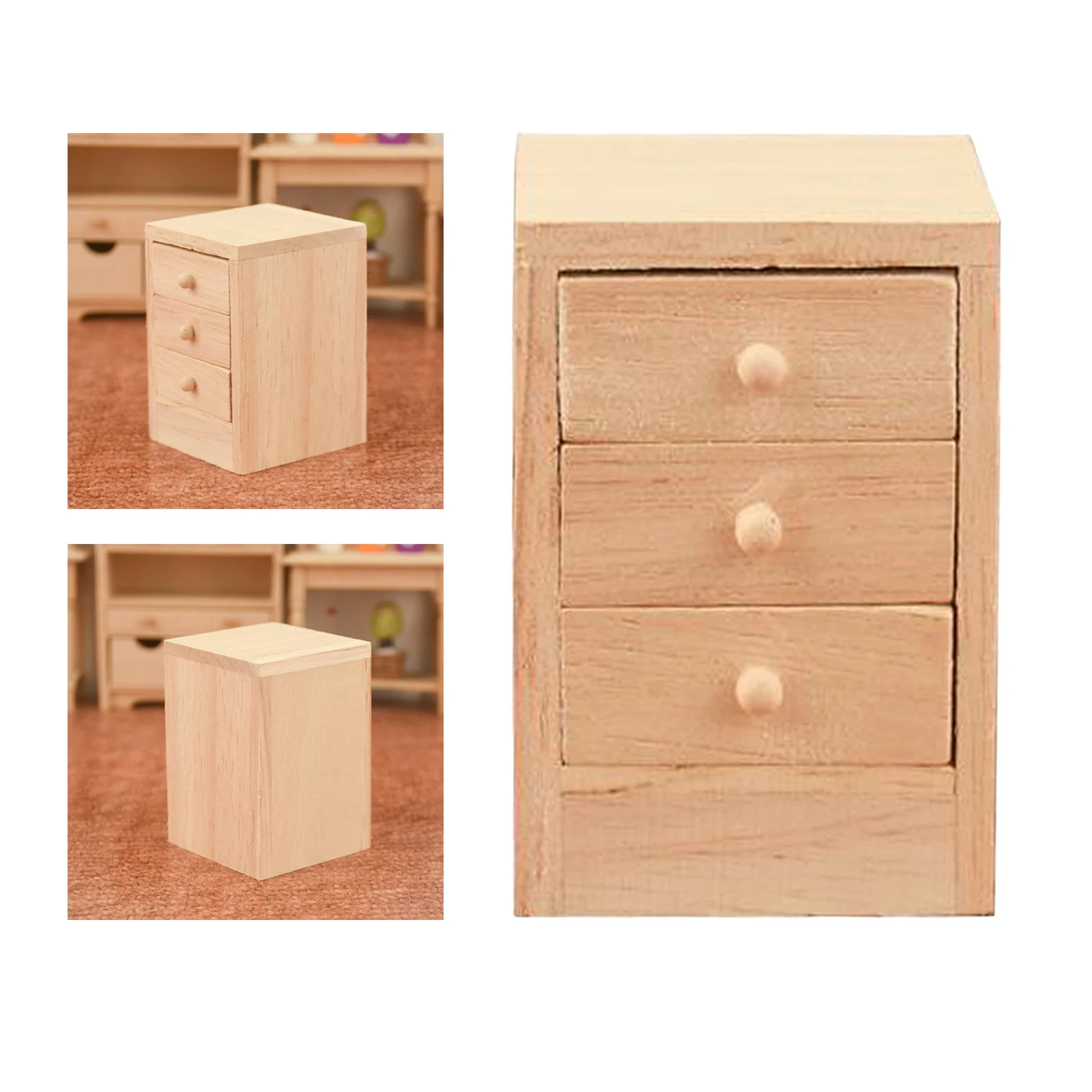 1/12 Doll House Mini Wood Bedside Cupboard Simulation Model Scenery Decor