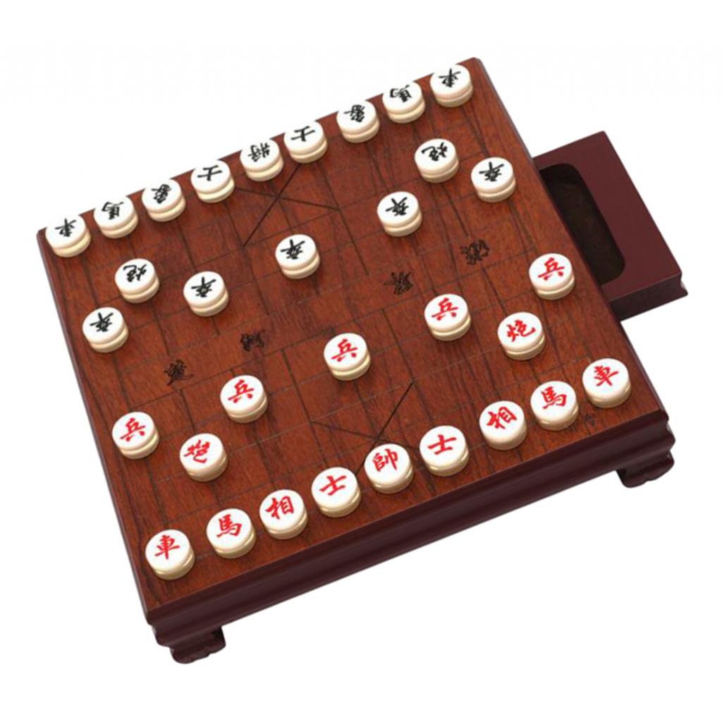 Portable Wood Chinese Chess Board Checker Game with Storage Educational Toy