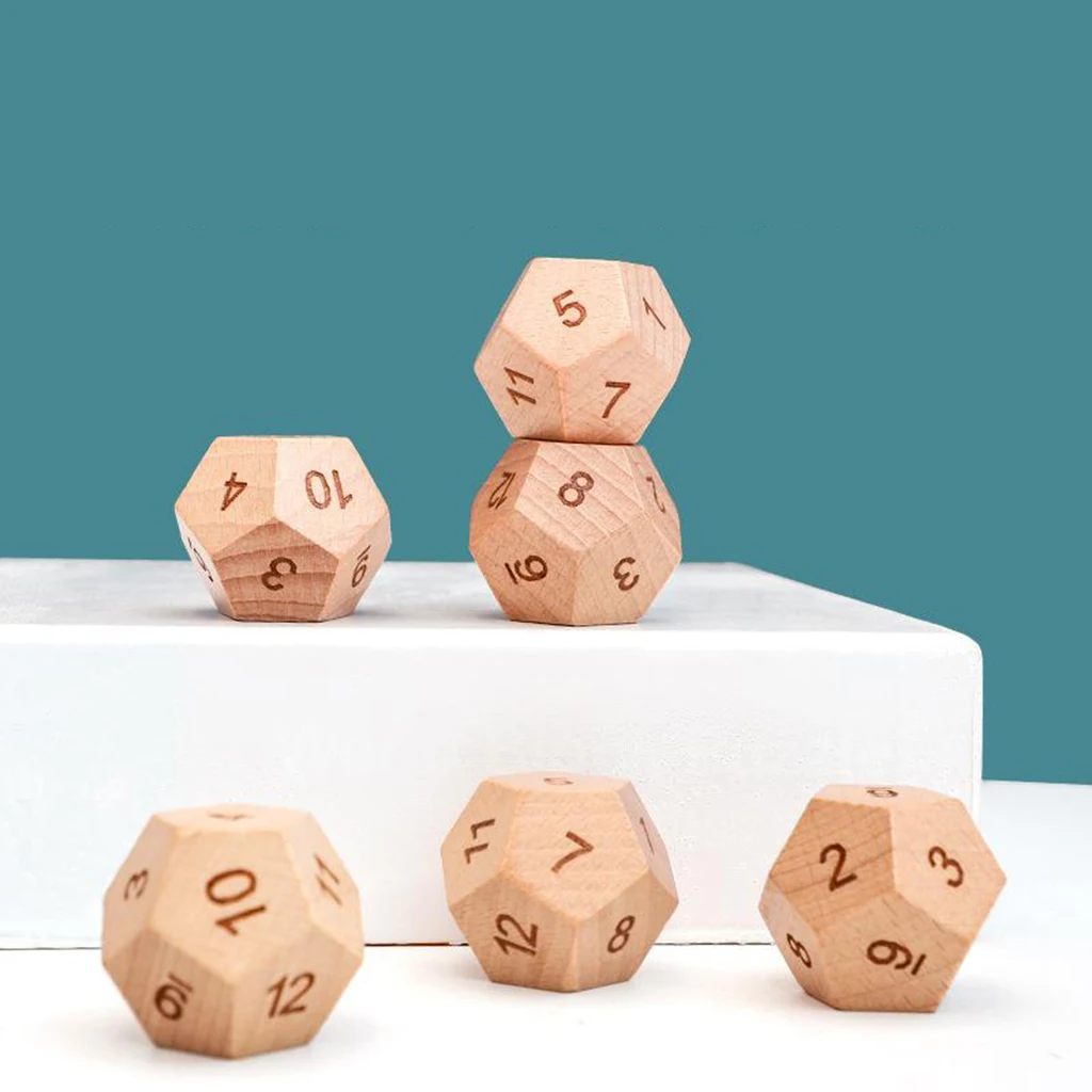 5 x Solid Wood D12 Dice Maths Games Board Game MTG Dice Role Playing Dices Set
