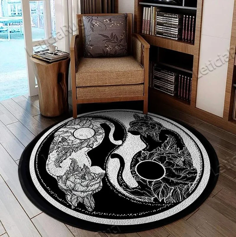 premium yin yang cat round carpet for living room bedroom
