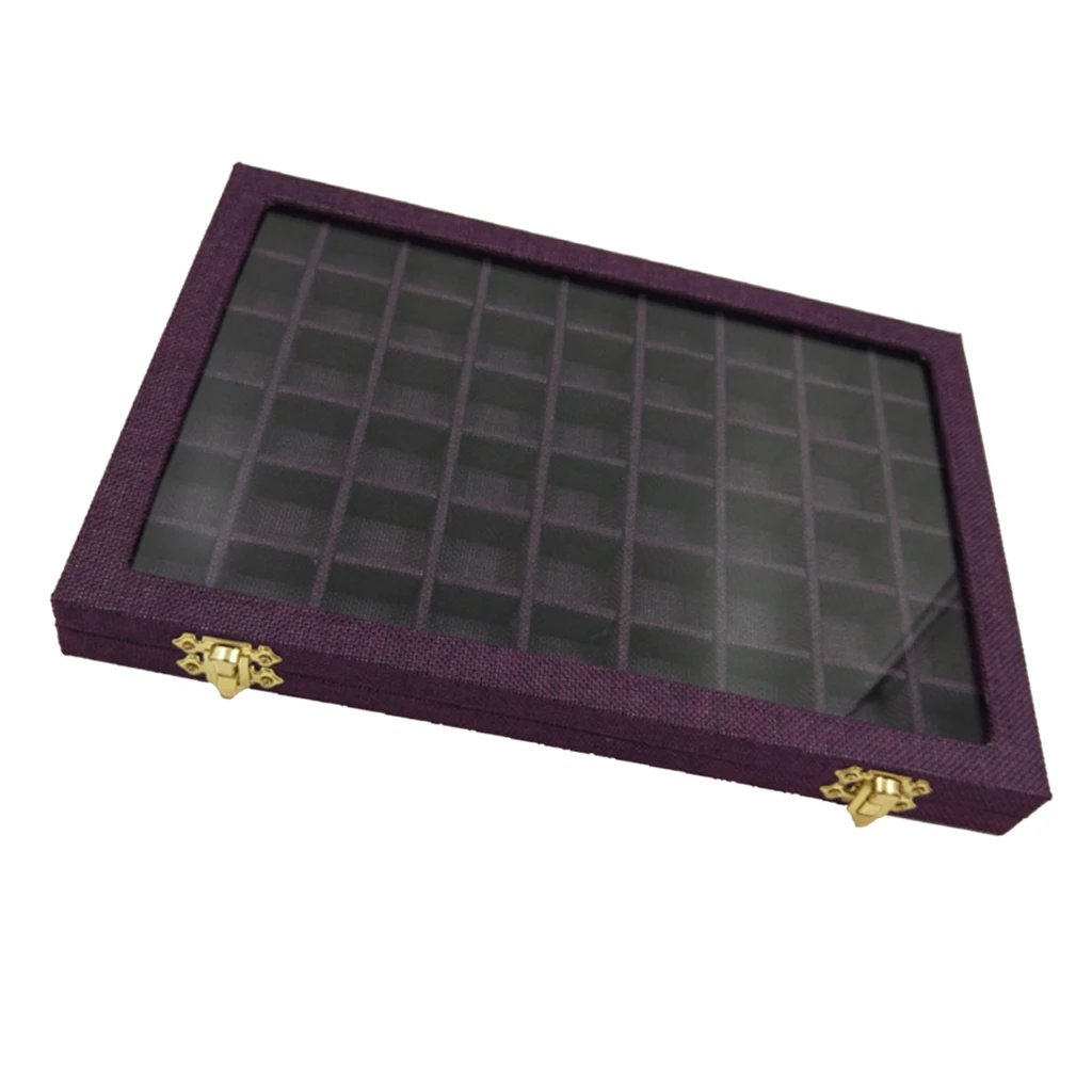 54 Grids Transparent Lid Jewelry Shelf, Shop Window Storage Box Made of Linen