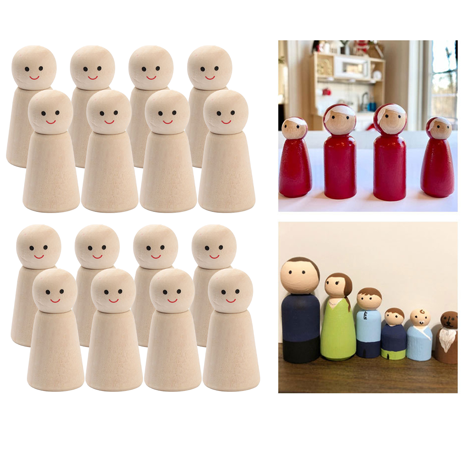 16Pieces Unfinished Wooden Peg Dolls People Unpainted DIY Woodworking Craft Woodcraft Toys