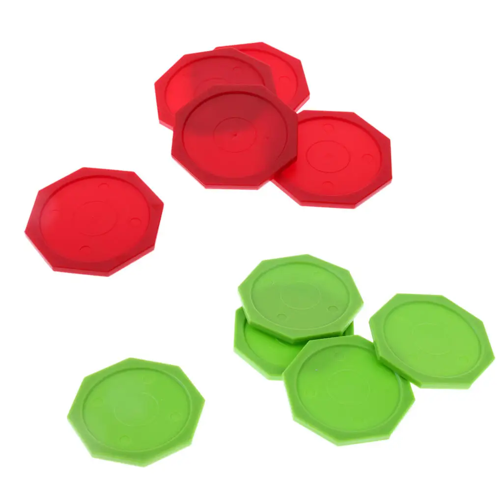 5 Pieces 63mm Air Hockey Pucks (Octagon) For Full Size Air Hockey Tables - Red / Green