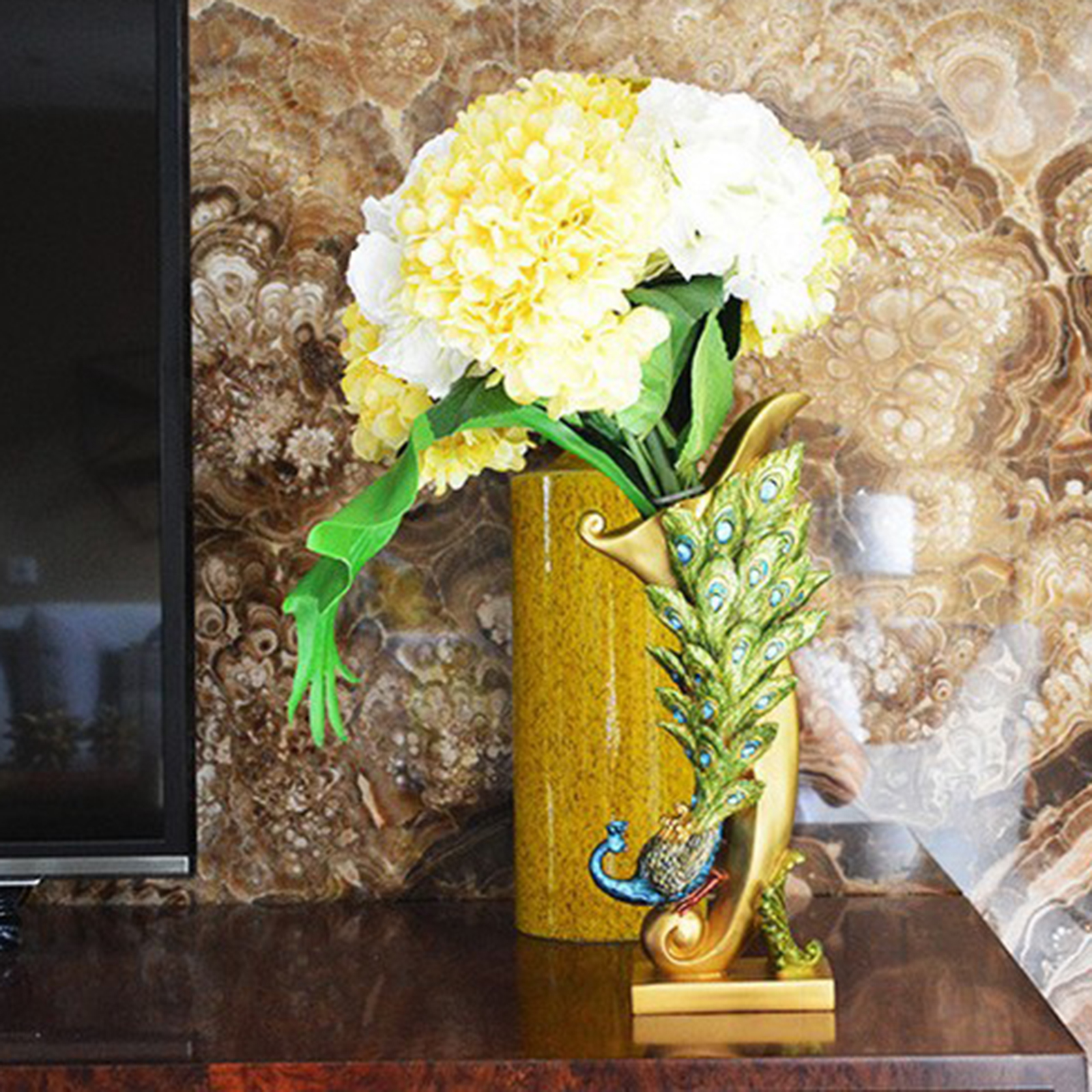 Nordic Resin Gorgeous Peacock Shaped Flower Pot Statue Sculptures Figure Plant Dried Flowers Pot Crafts Living Room Decorations