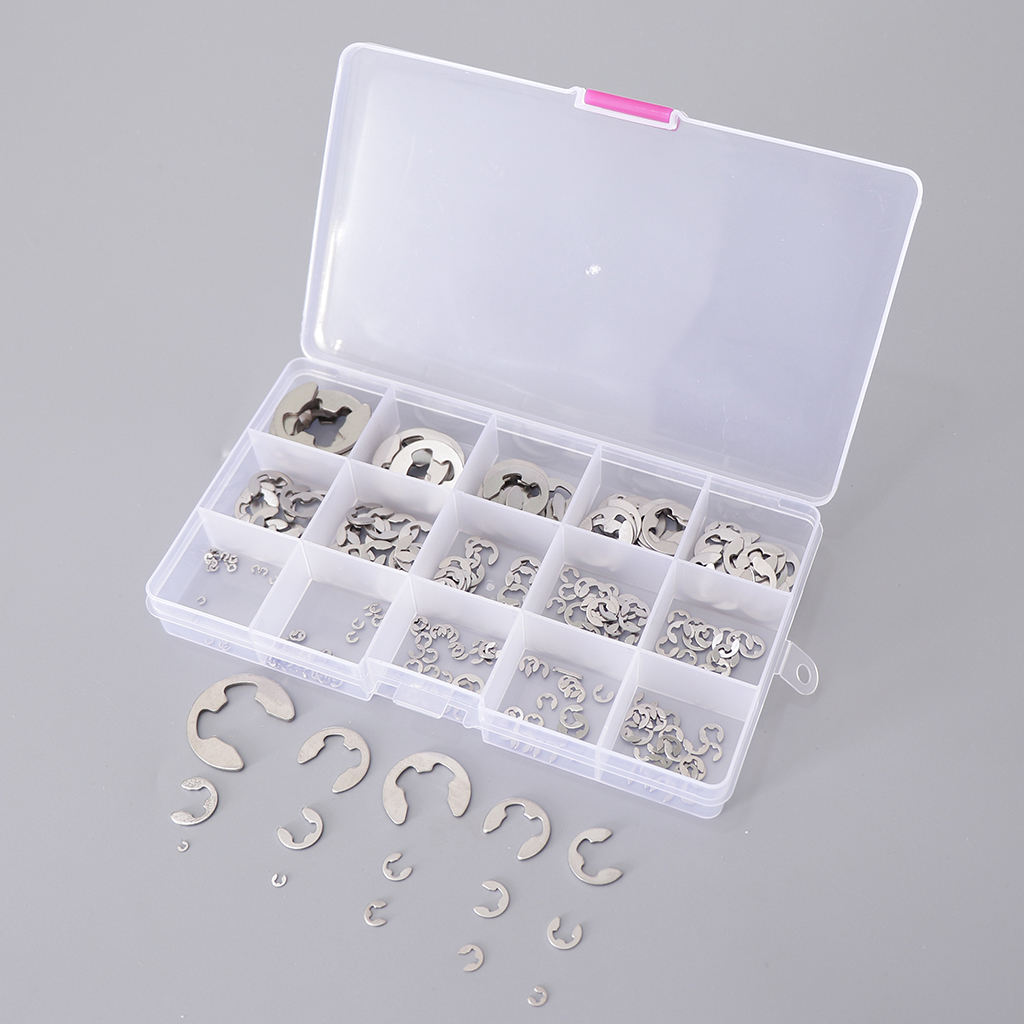 225Pcs 304 Opening Snap Ring E-Clip External Retaining Circlip Assortment Kit