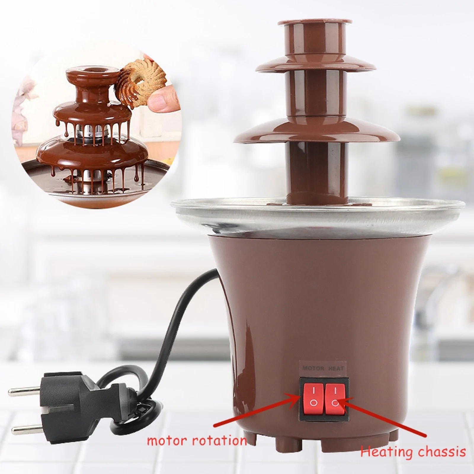 Electirc Chocolate Melt With Heating Fondue Fountain 3 Tiers Hotpot for BBQ Sauce Ranch, UK Plug