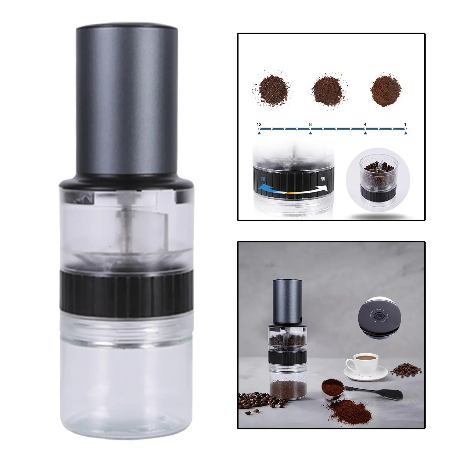 Burr Grinder Burr Mill Easy to Clean Simple Operation Grinding Degree Adjustable Transparent Removable Chamber for Coffee Bean