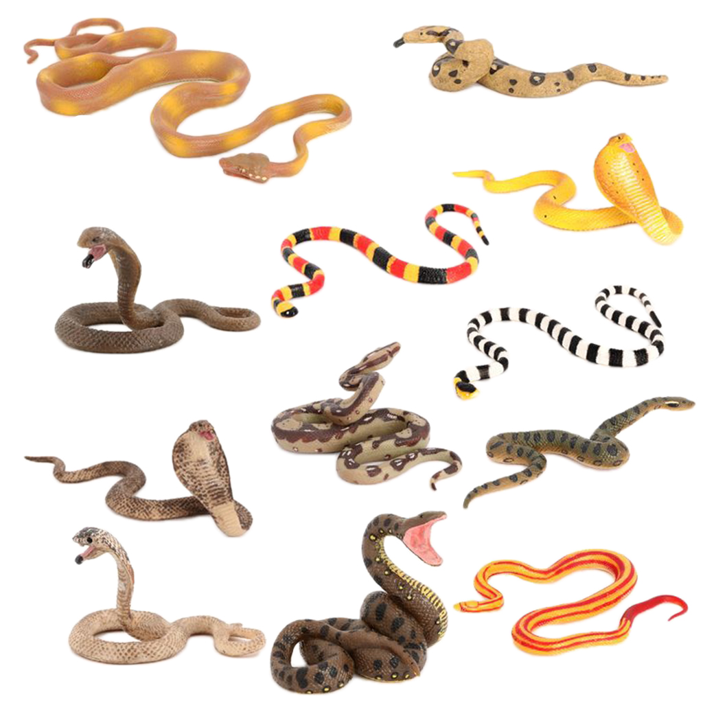 Plastic 12x Wildlife Snake Figurine Model Toys, Animal Figure Educational Toys for Kids Gift