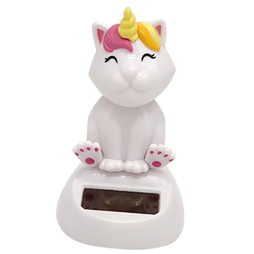 Solar Powered Cute Cat Nodding Head Figure Doll Kids Toy Gift Home Office Car