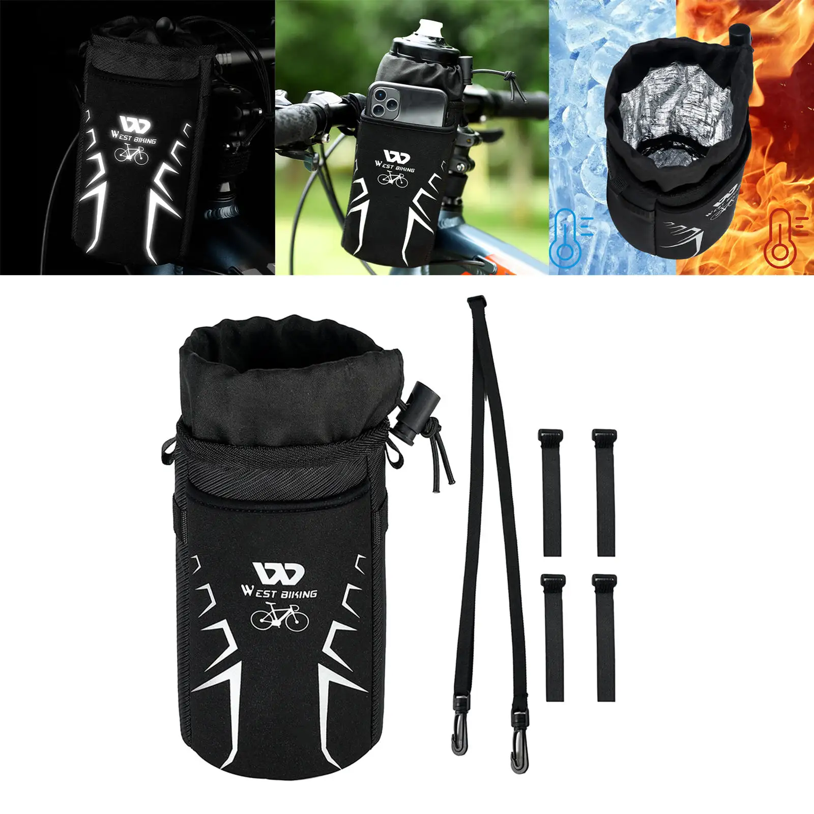 Durable Bicycle Handlebar Bag Water Bottle Holder Bike Drink Cup MTB Scooter Kettle Pouch for Cycling Commuting Equipment