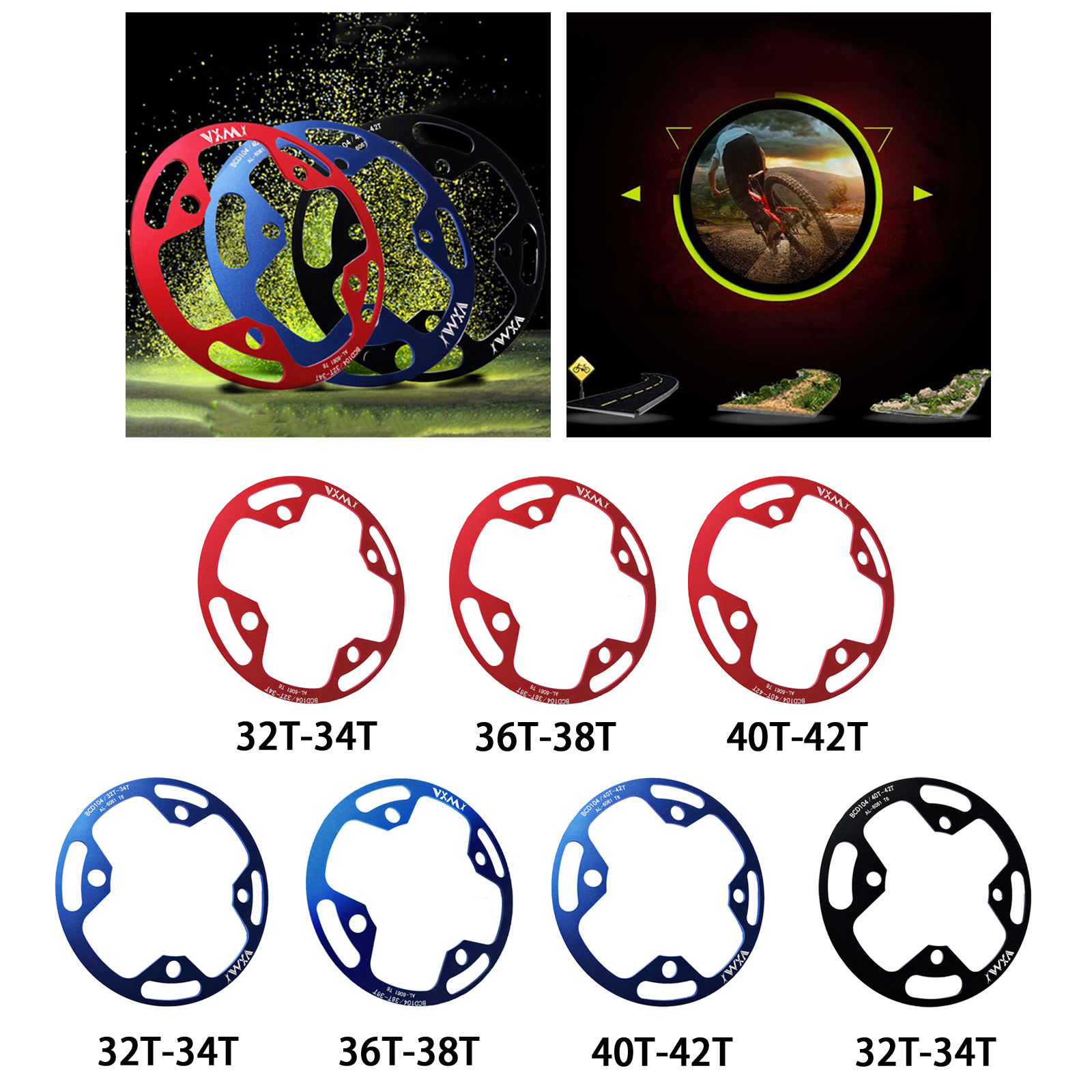 Mountain Bike Chainring Guard 104 BCD Aluminum Alloy Chain Ring Protector Cover for 32~34T 36~38T 40~42T Chainring Sprockets