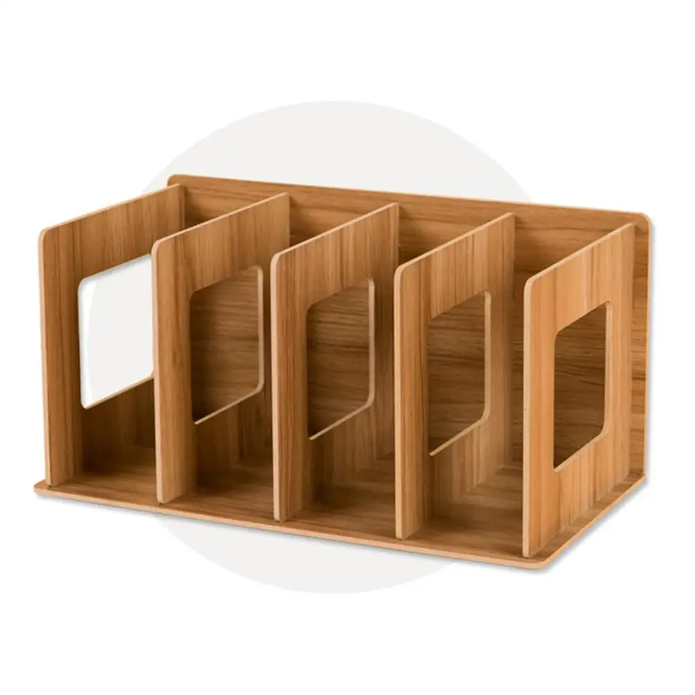 ZHOUBA 4 Grids DIY Wooden Bookshelf for Desk Storage Rack Tabletop Bookcase Organizer Home Decor Black 
