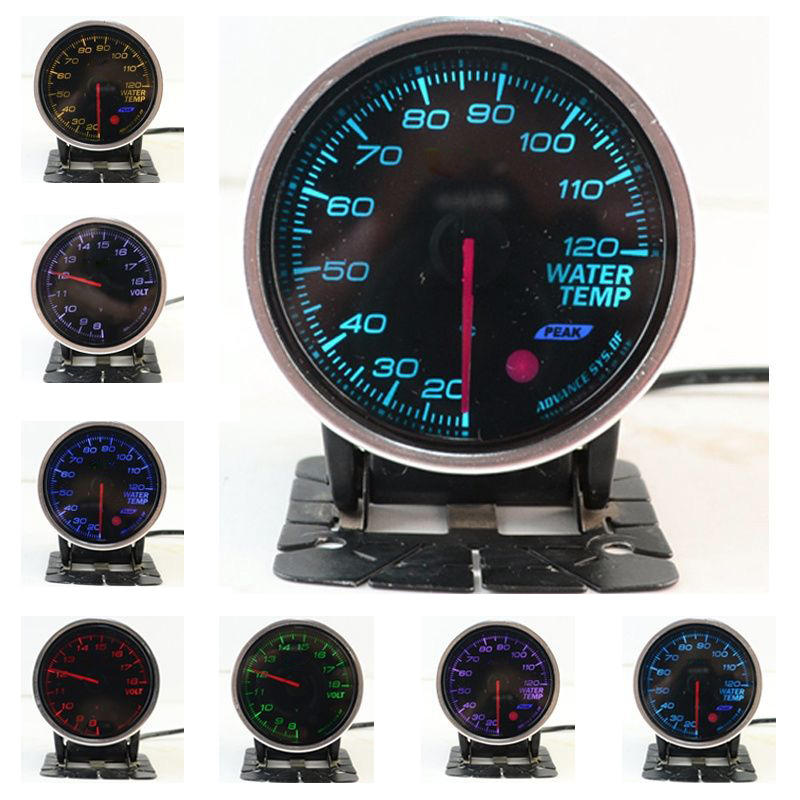 60mm 2.4inch Black 7 Color LED Water Coolant Temperature Temp Gauge Meter