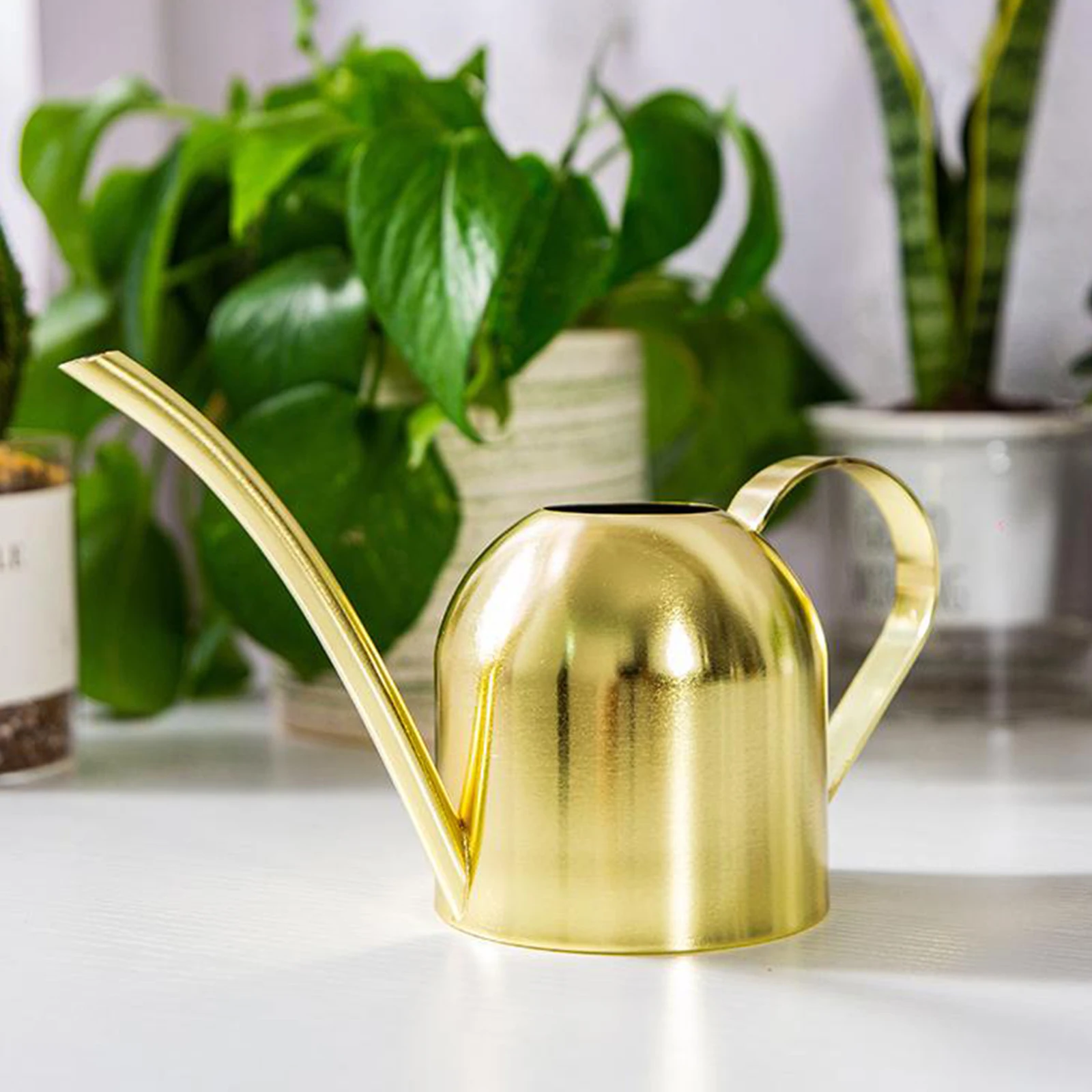 Long Spout Stainless Steel Watering Can Pot Indoor 2 Liter Golden Color 