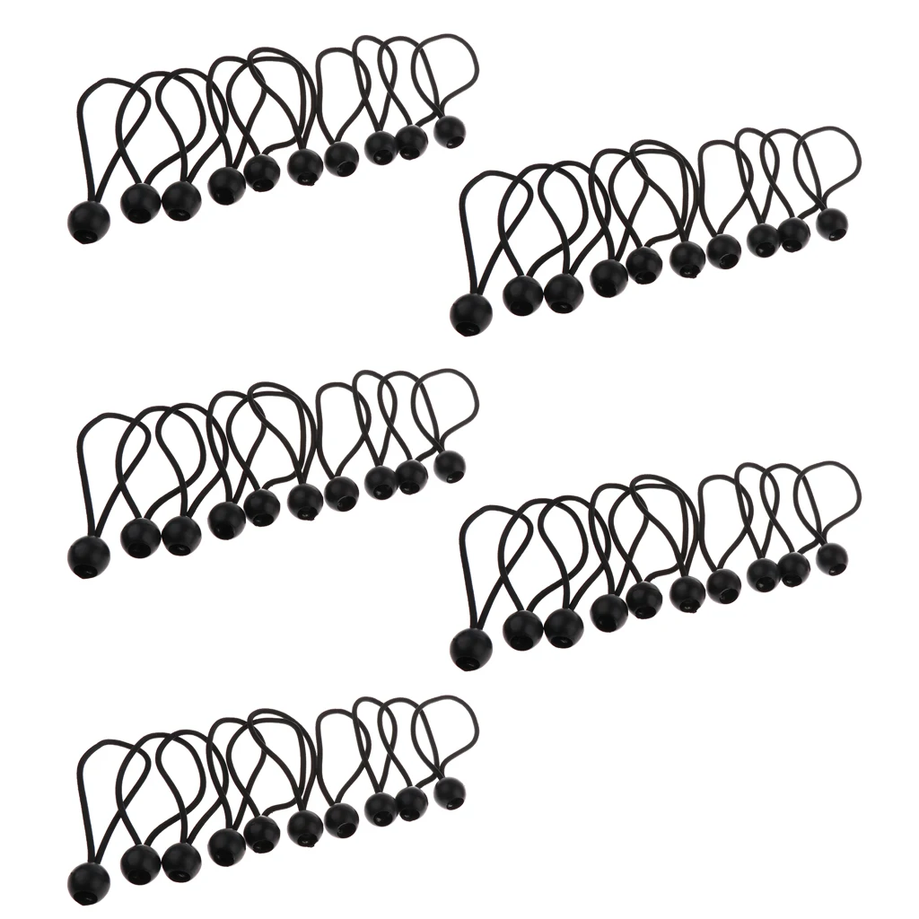 MagiDeal 50pcs White/ Black 16cm Heavy Duty Ball Bungee Cord Tie down Cord Canopy Straps Tarp Flag Pole Bungee Ties