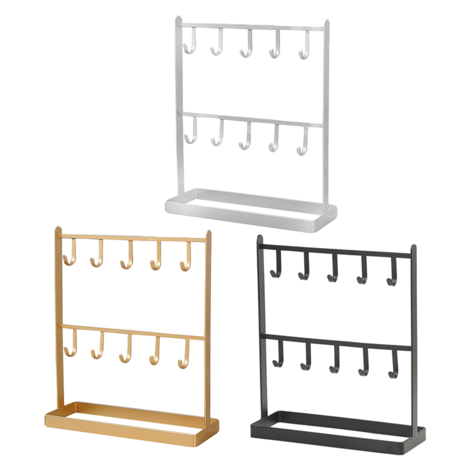 Jewelry Stand Metal Necklace Organizer Display, Bracelet Earrings Holder Free Standing Tabletop Countertop with Hooks Rack Gift